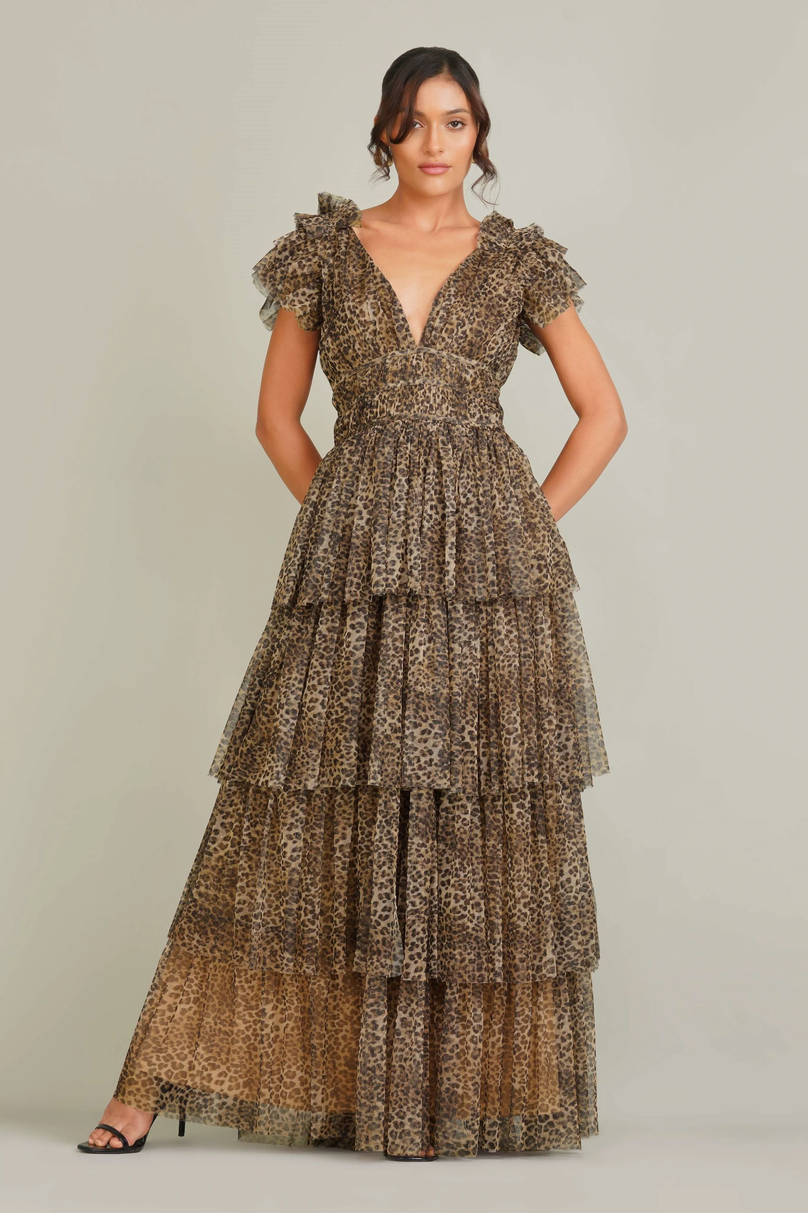 Naomi Tulle Maxi Dress in Animal Print sold by Lace & Beads product image thumbnail 4