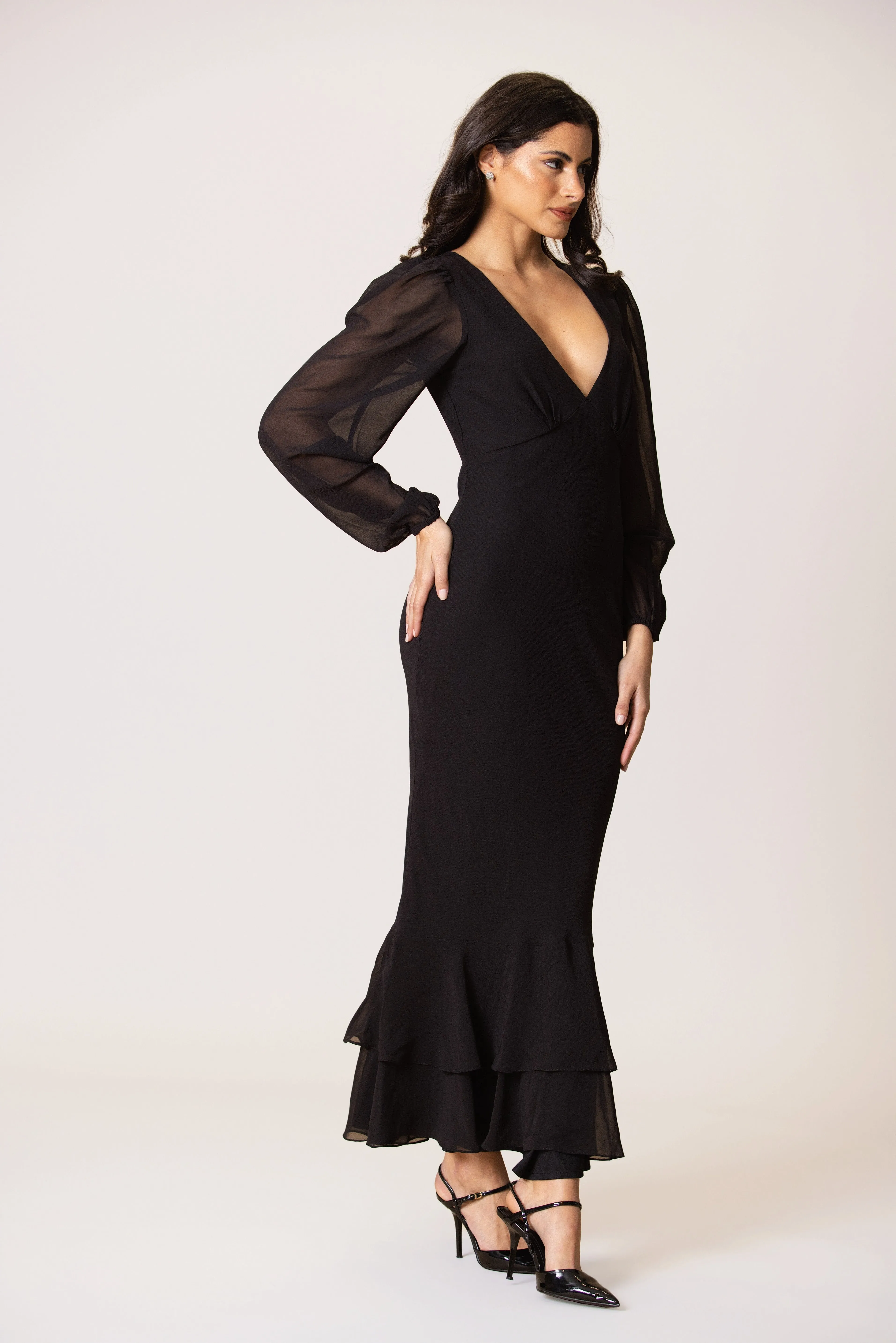 Keziah Chiffon Midaxi Dress in Black sold by Lace & Beads product image thumbnail 4