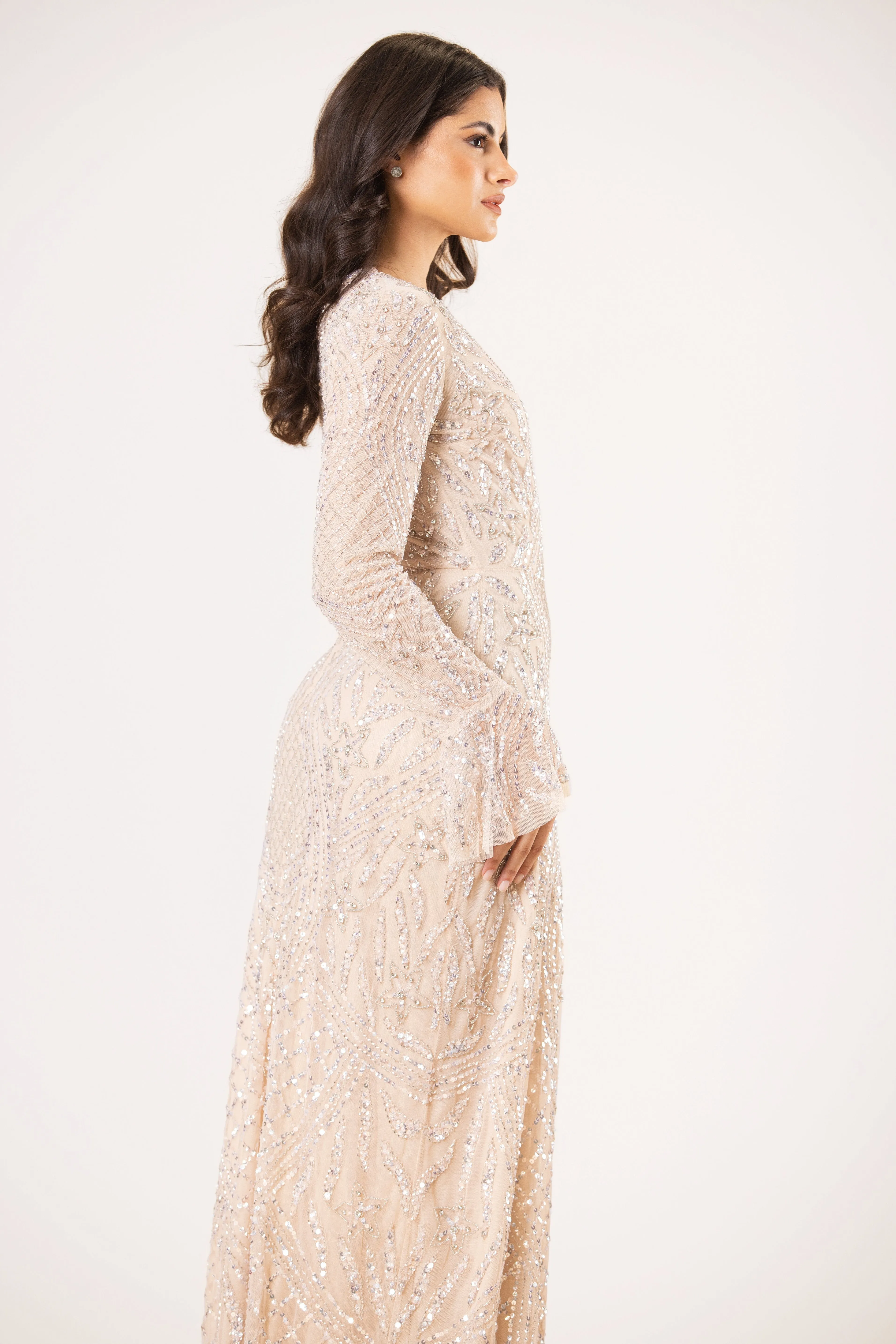 Amy Long Sleeve Embellished Maxi Dress in Mink sold by Lace & Beads product image thumbnail 5