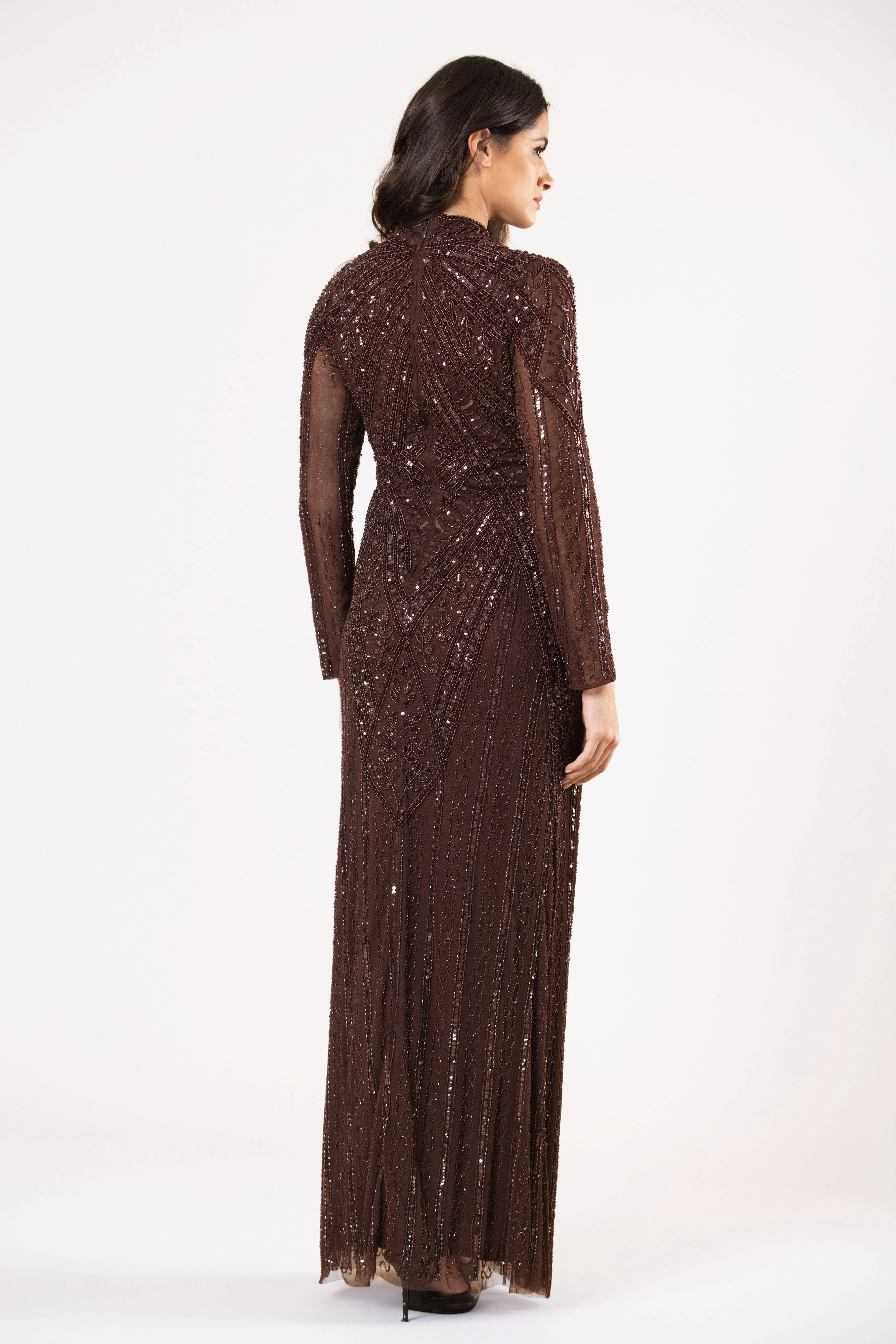 Hera Embellished Maxi Dress in Chocolate Brown sold by Lace & Beads product image thumbnail 4