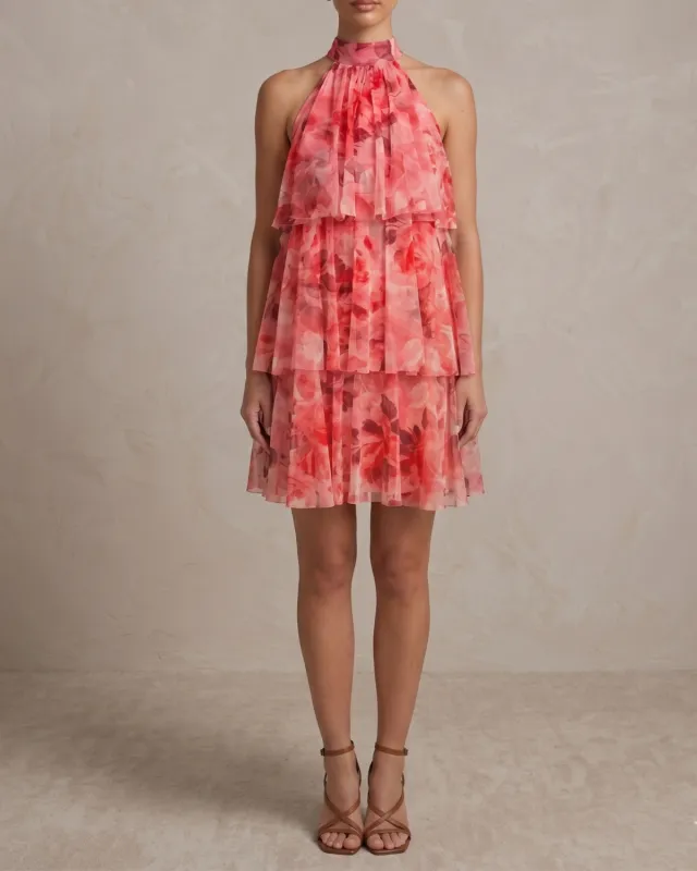 Mia Tulle Mini Dress in Pink Rosey Print made by Lace & Beads
