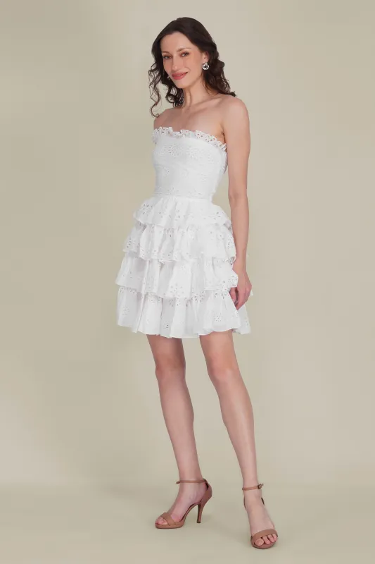 Roisin Cotton Broderie Mini Dress in White made by Lace & Beads