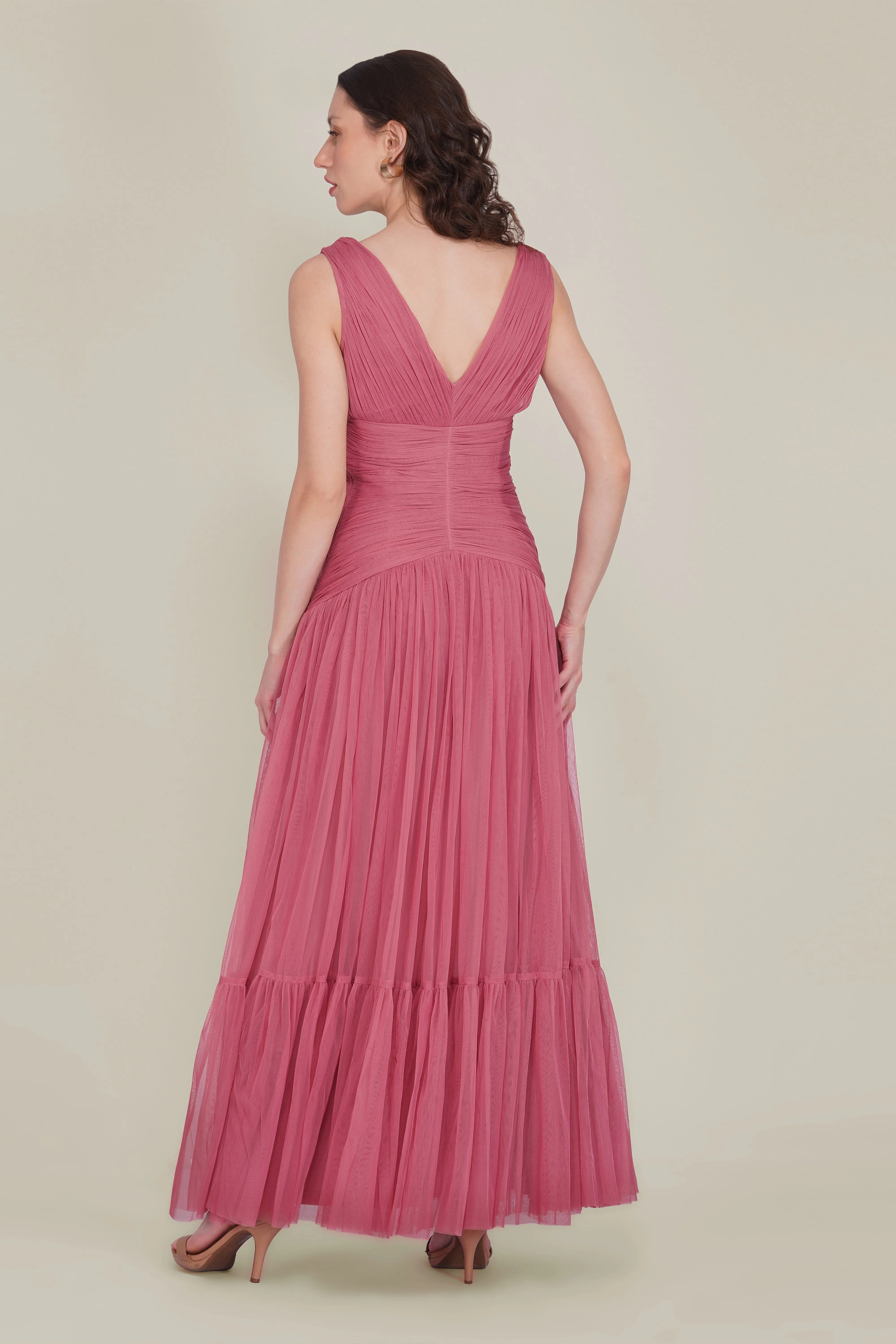 Elsie Tulle Maxi Dress in Dusty Rose sold by Lace & Beads product image thumbnail 4