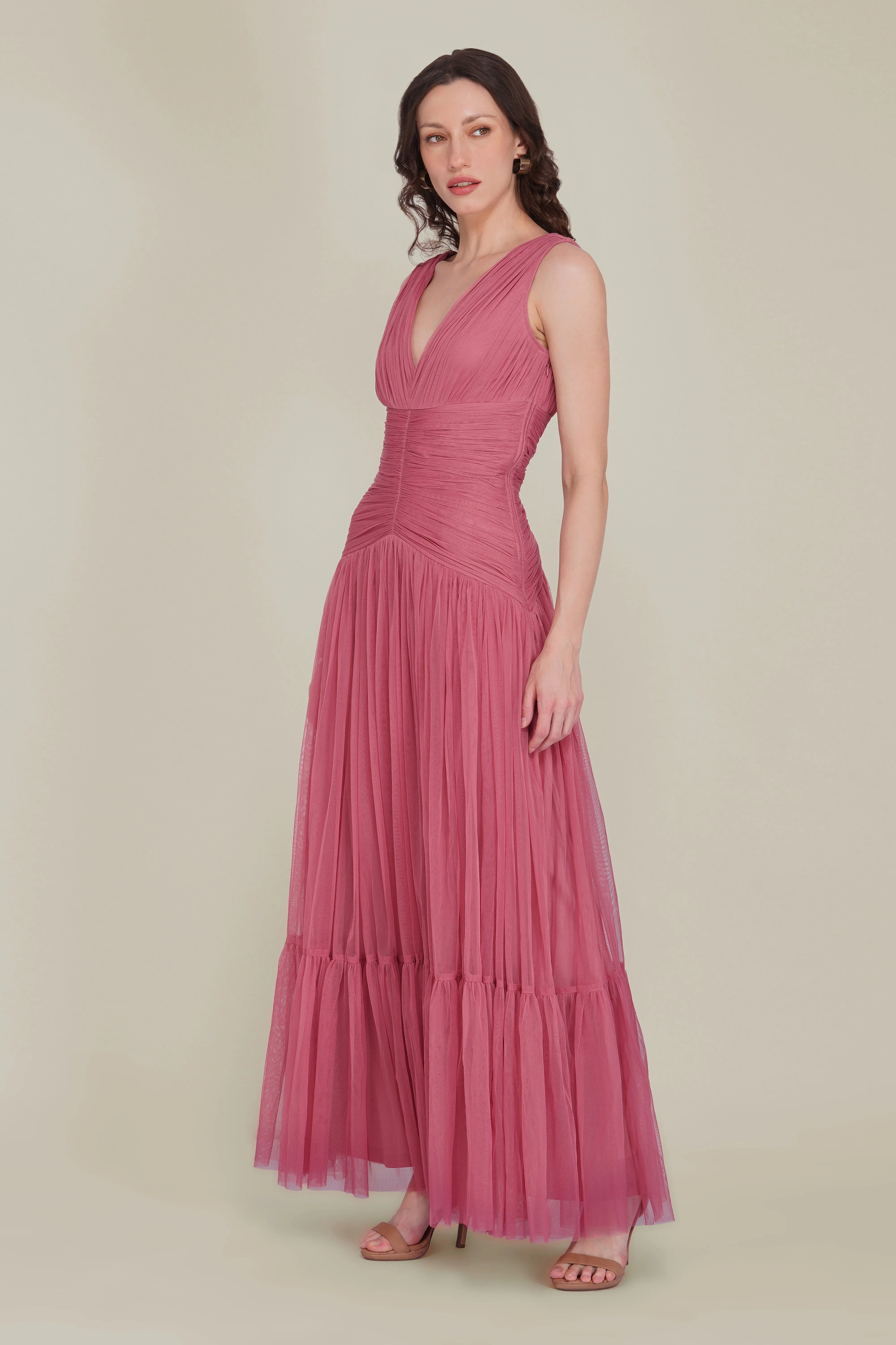 Elsie Tulle Maxi Dress in Dusty Rose sold by Lace & Beads