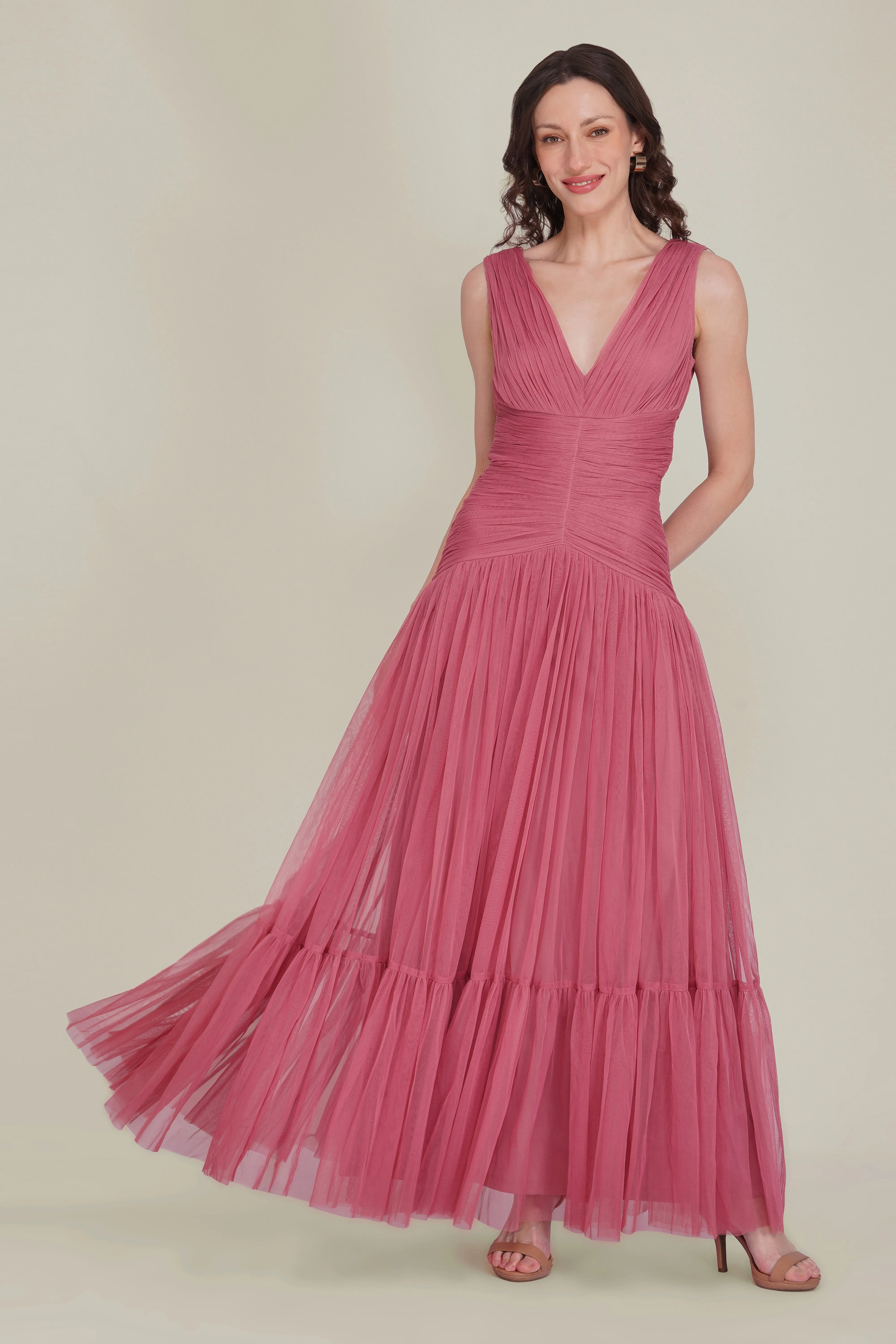 Elsie Tulle Maxi Dress in Dusty Rose sold by Lace & Beads product image thumbnail 3