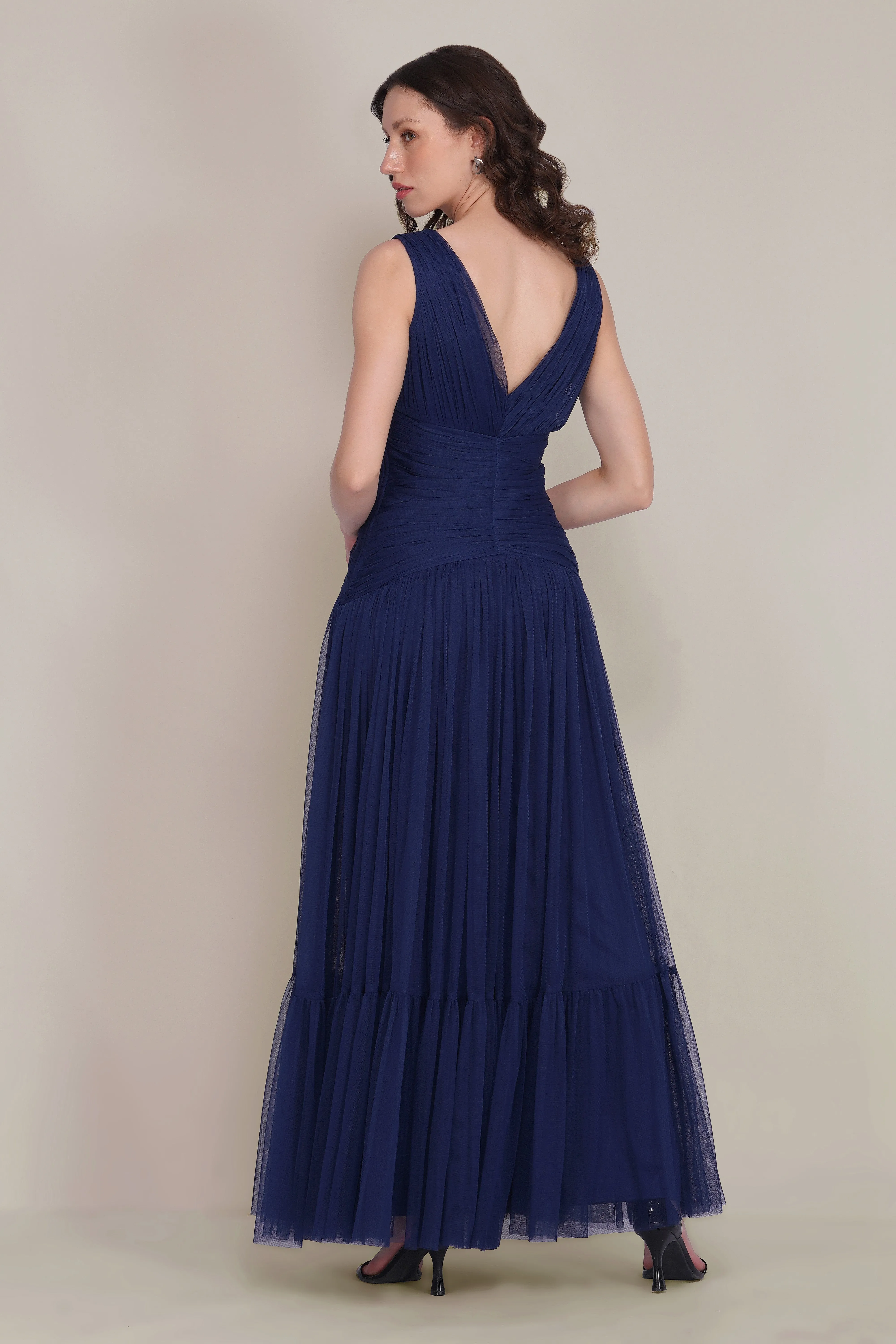 Elsie Tulle Maxi Dress in Navy Peony sold by Lace & Beads product image thumbnail 4