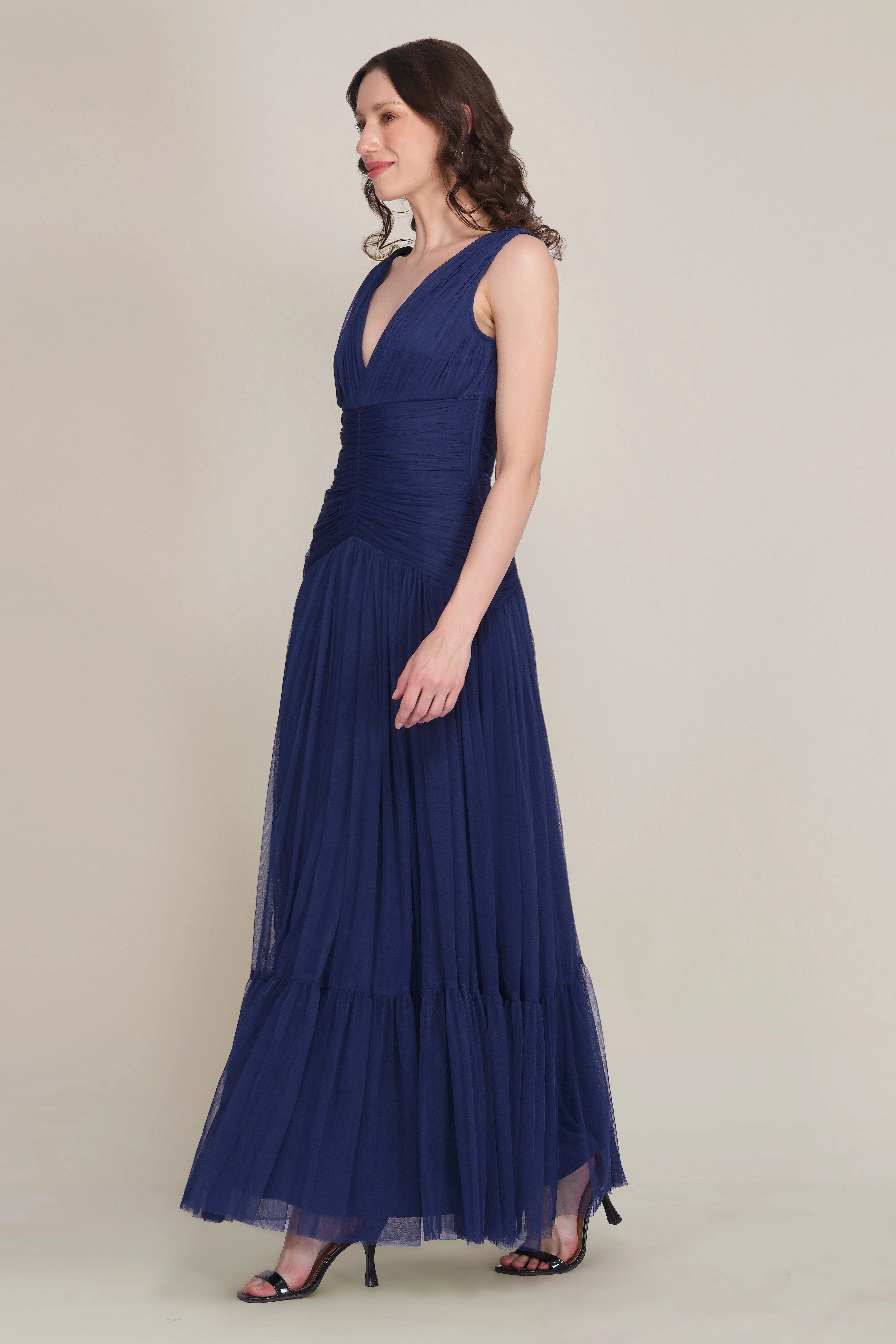 Elsie Tulle Maxi Dress in Navy Peony sold by Lace & Beads product image thumbnail 3