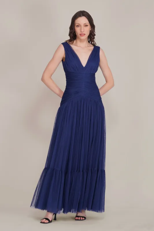Elsie Tulle Maxi Dress in Navy Peony made by Lace & Beads