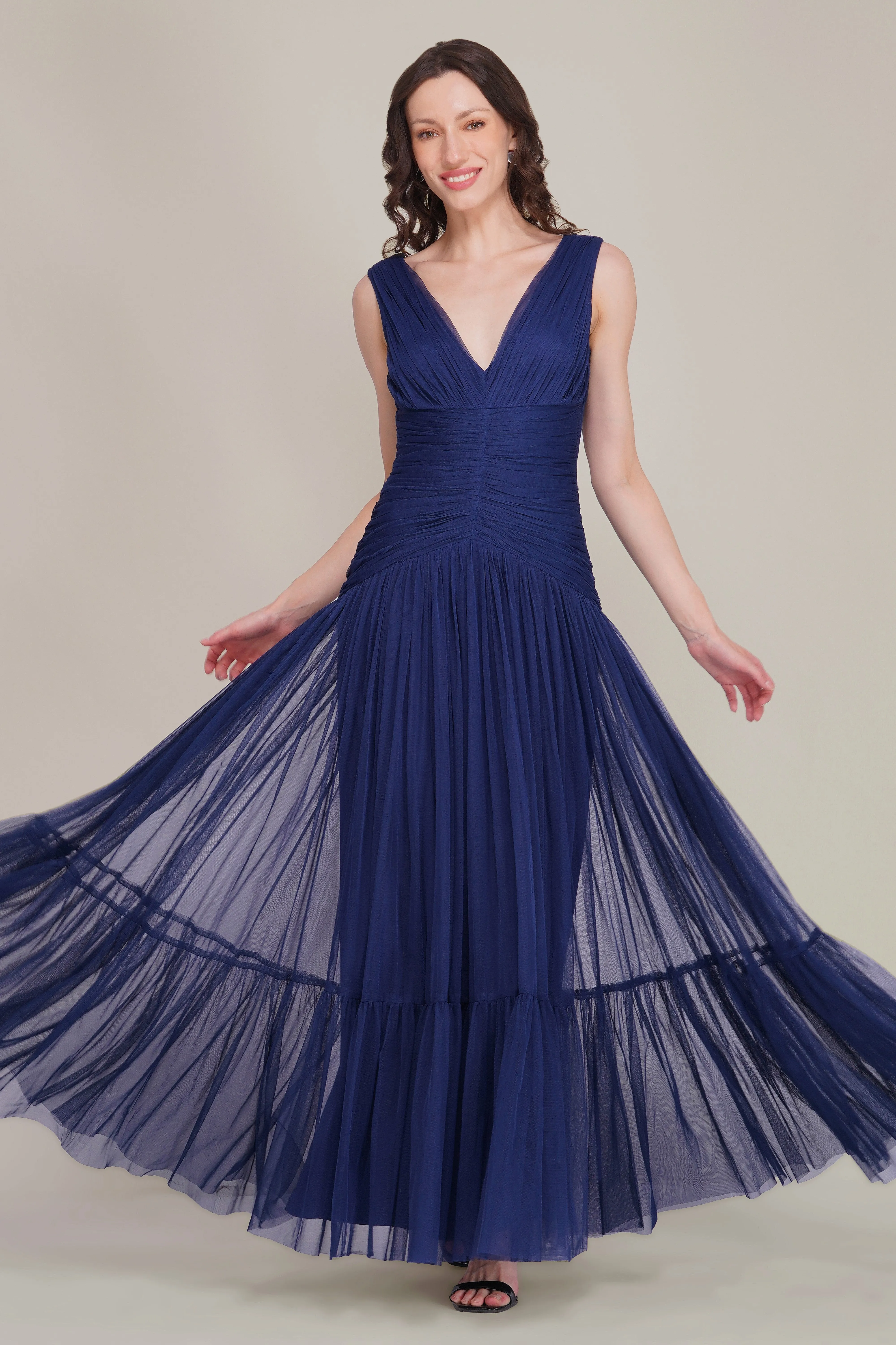 Elsie Tulle Maxi Dress in Navy Peony sold by Lace & Beads product image thumbnail 5