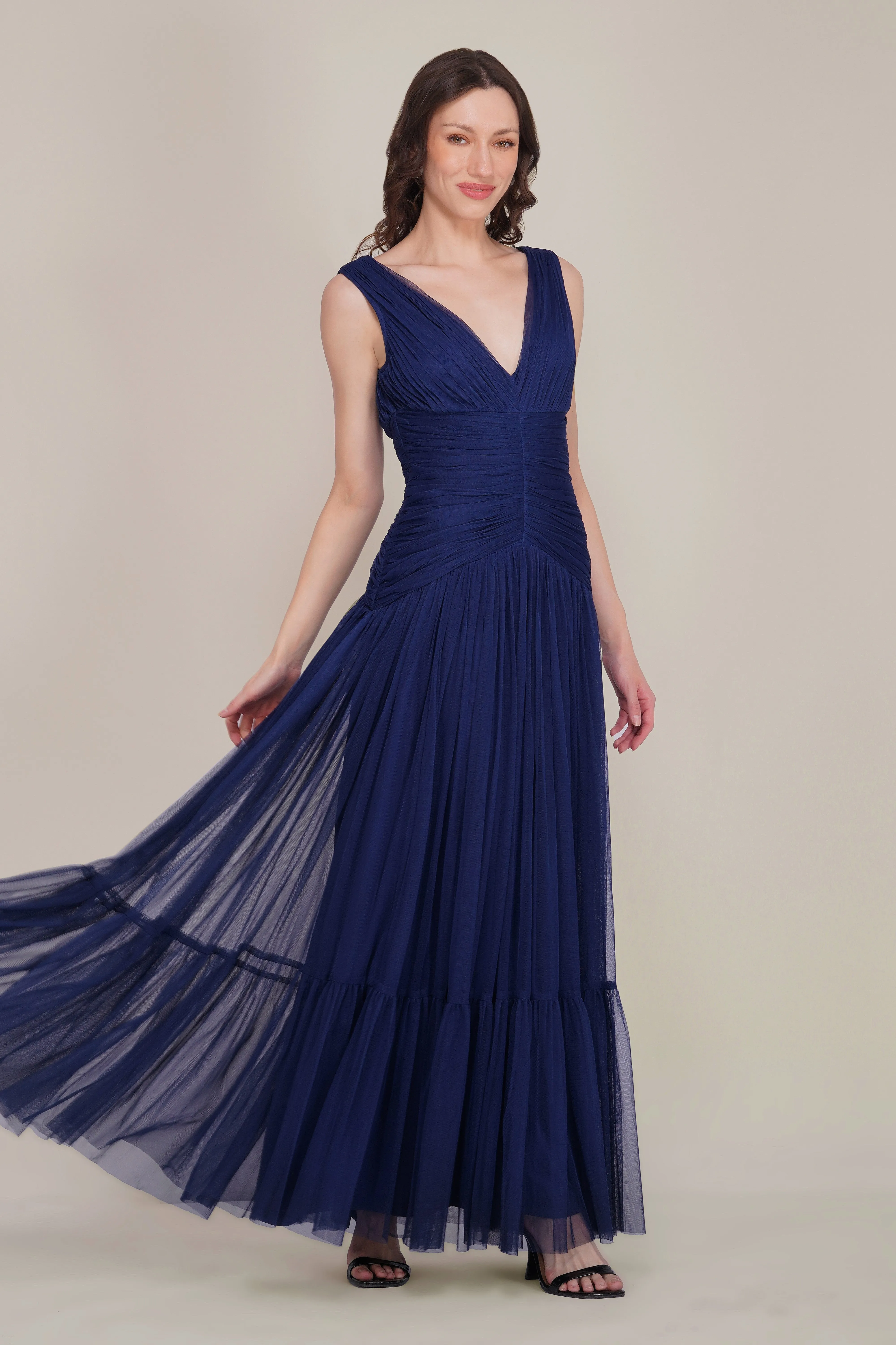 Elsie Tulle Maxi Dress in Navy Peony sold by Lace & Beads product image thumbnail 2