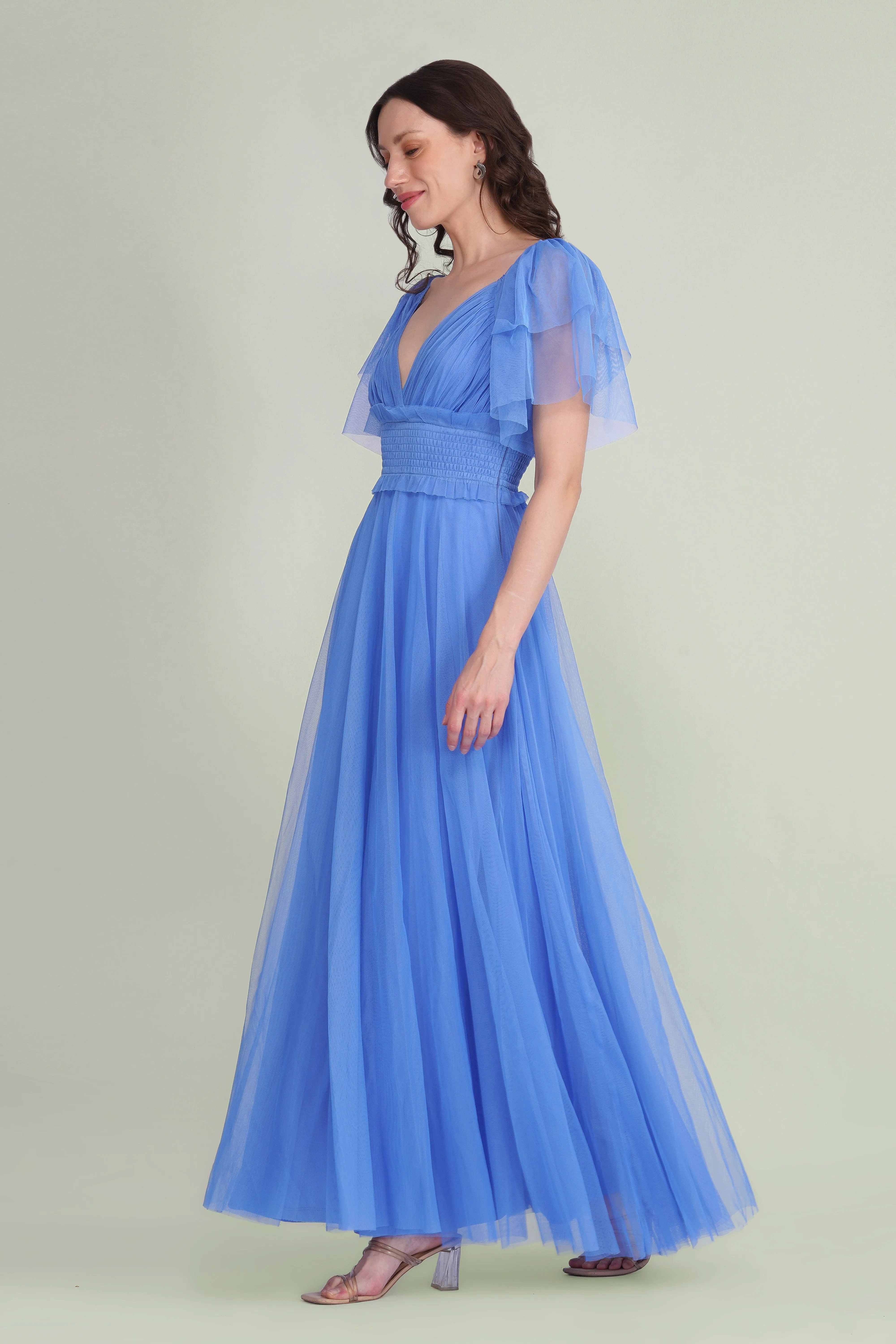 Shelby Tulle Maxi Dress in Marina Blue sold by Lace & Beads