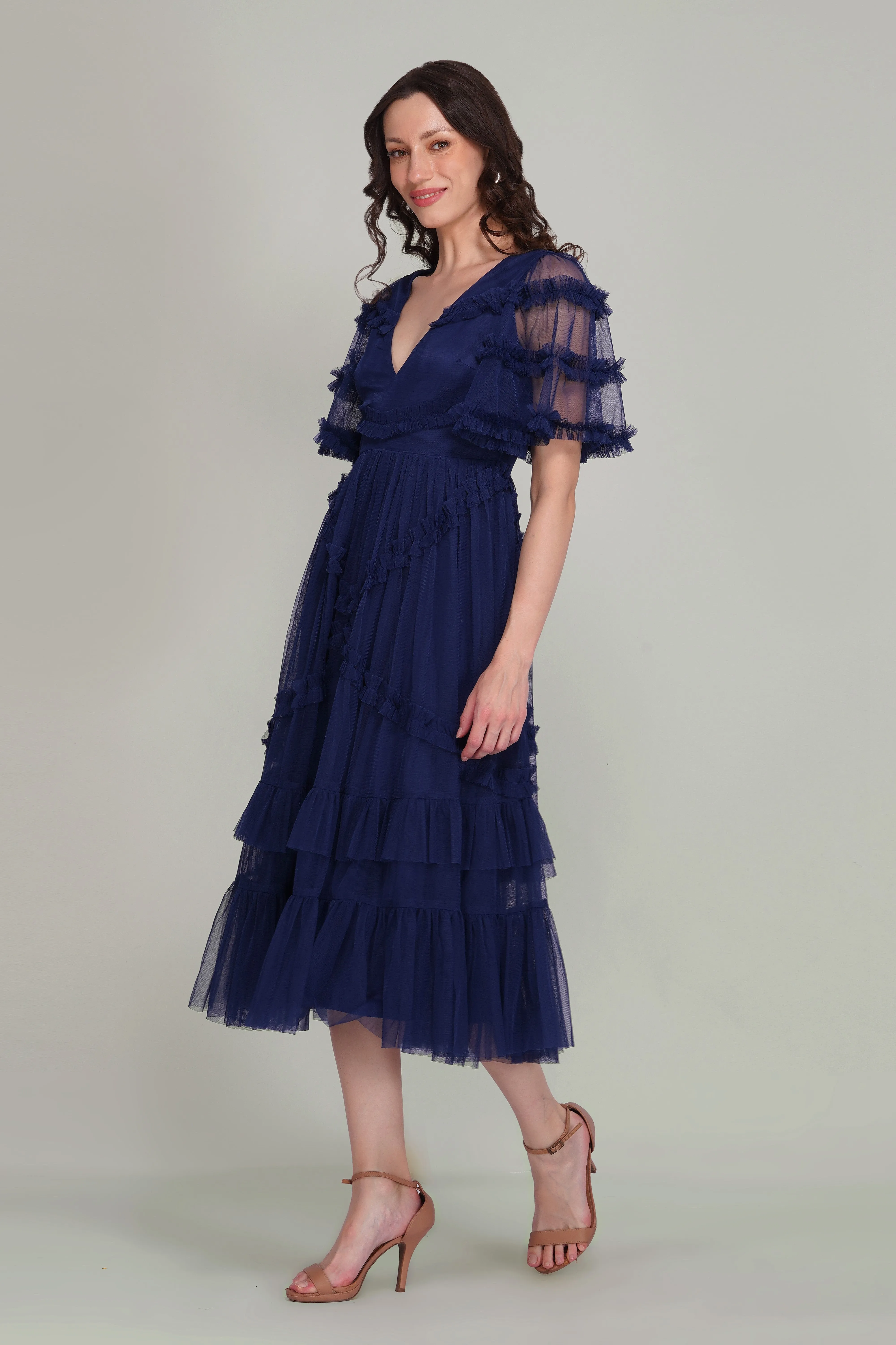 Florette Tulle Midi Dress in Navy Peony sold by Lace & Beads