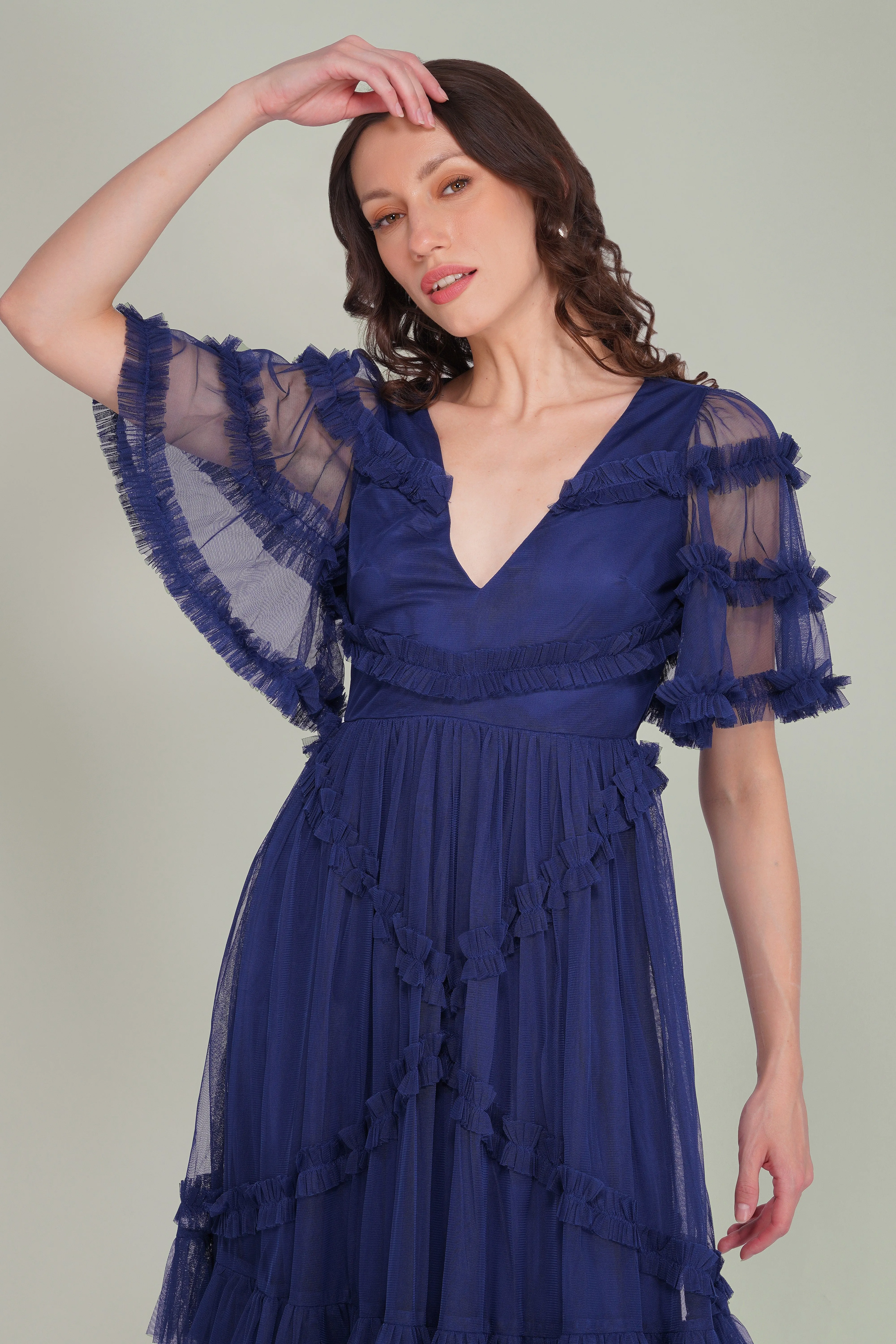 Florette Tulle Midi Dress in Navy Peony sold by Lace & Beads product image thumbnail 4