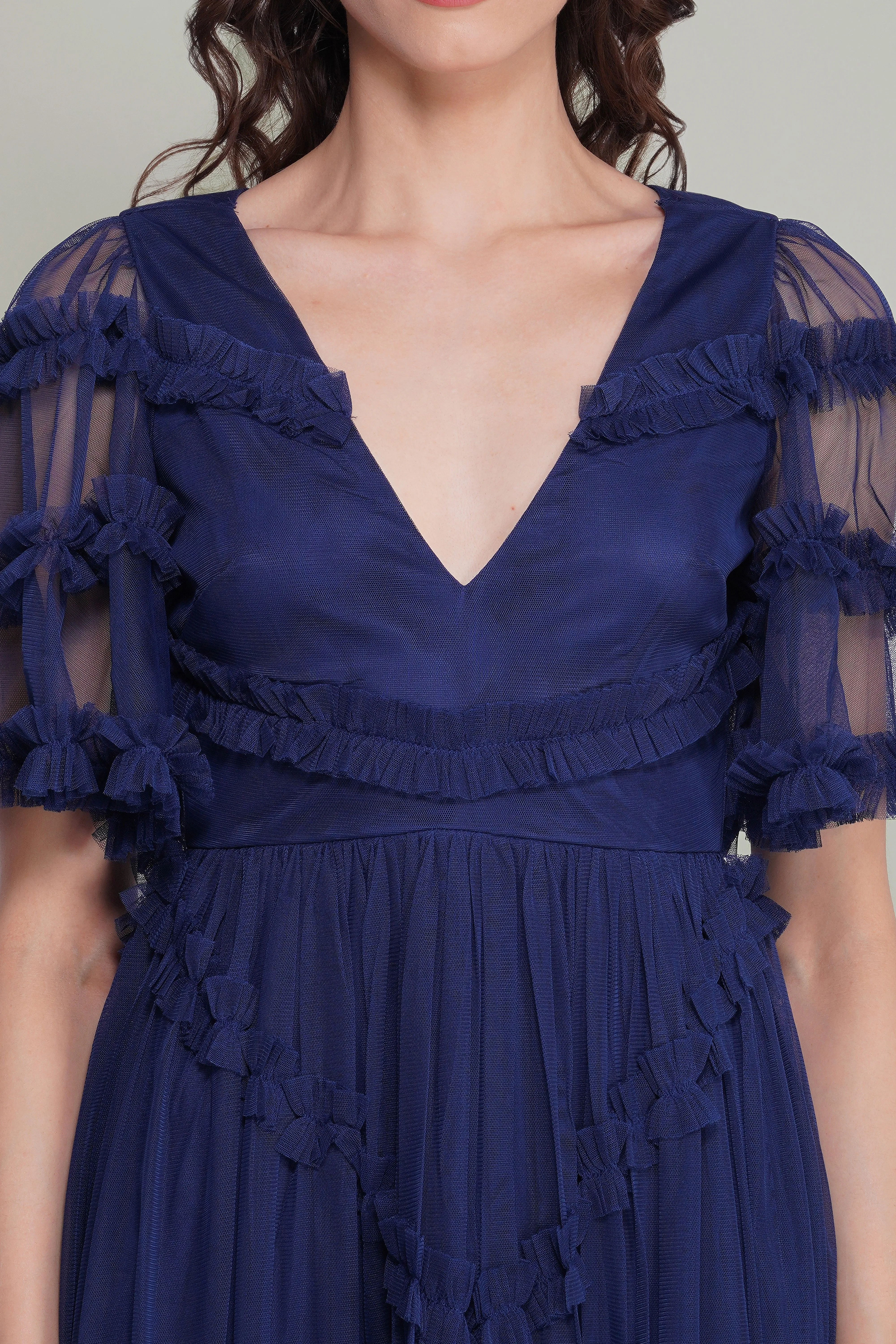 Florette Tulle Midi Dress in Navy Peony sold by Lace & Beads product image thumbnail 3