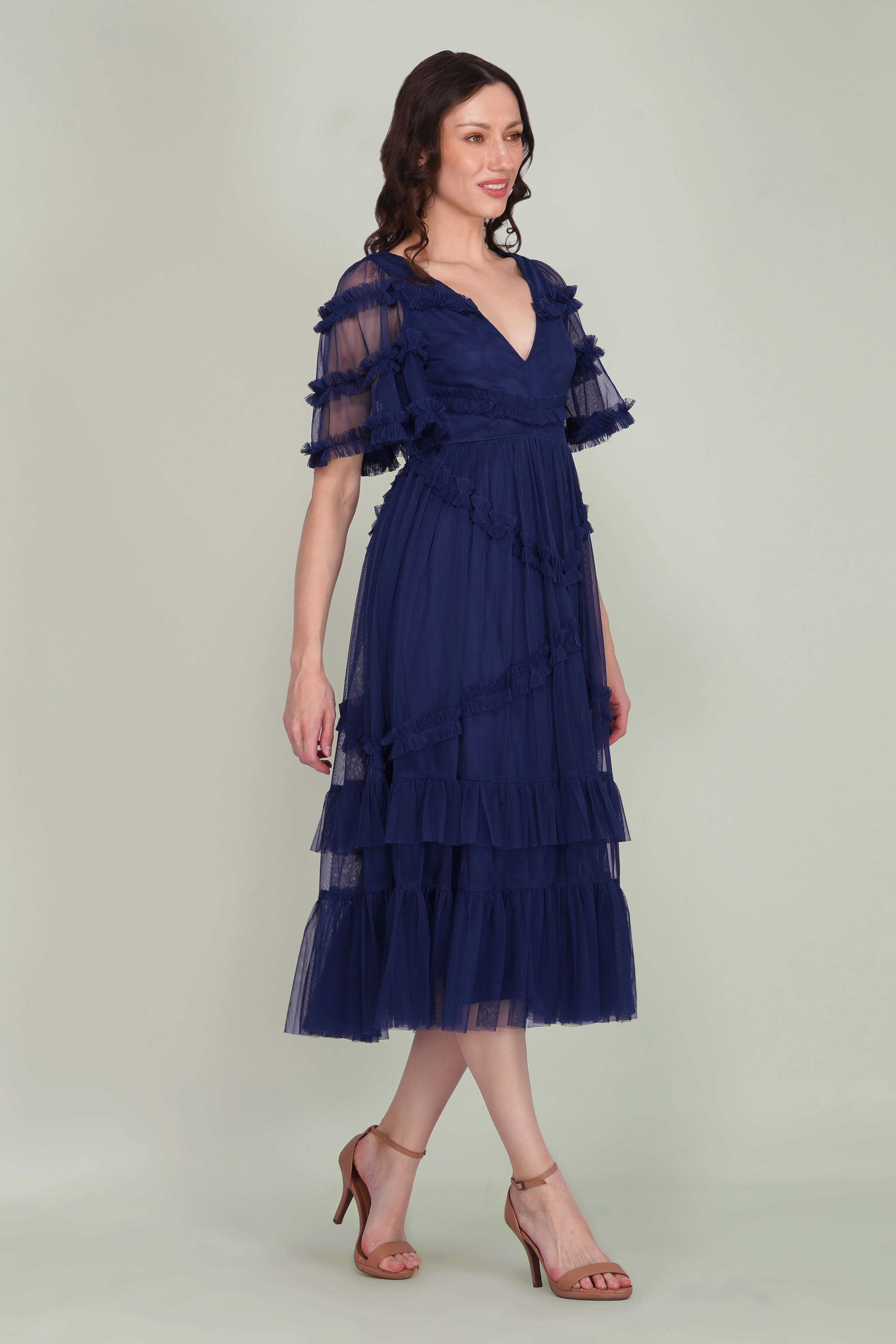 Florette Tulle Midi Dress in Navy Peony sold by Lace & Beads product image thumbnail 5
