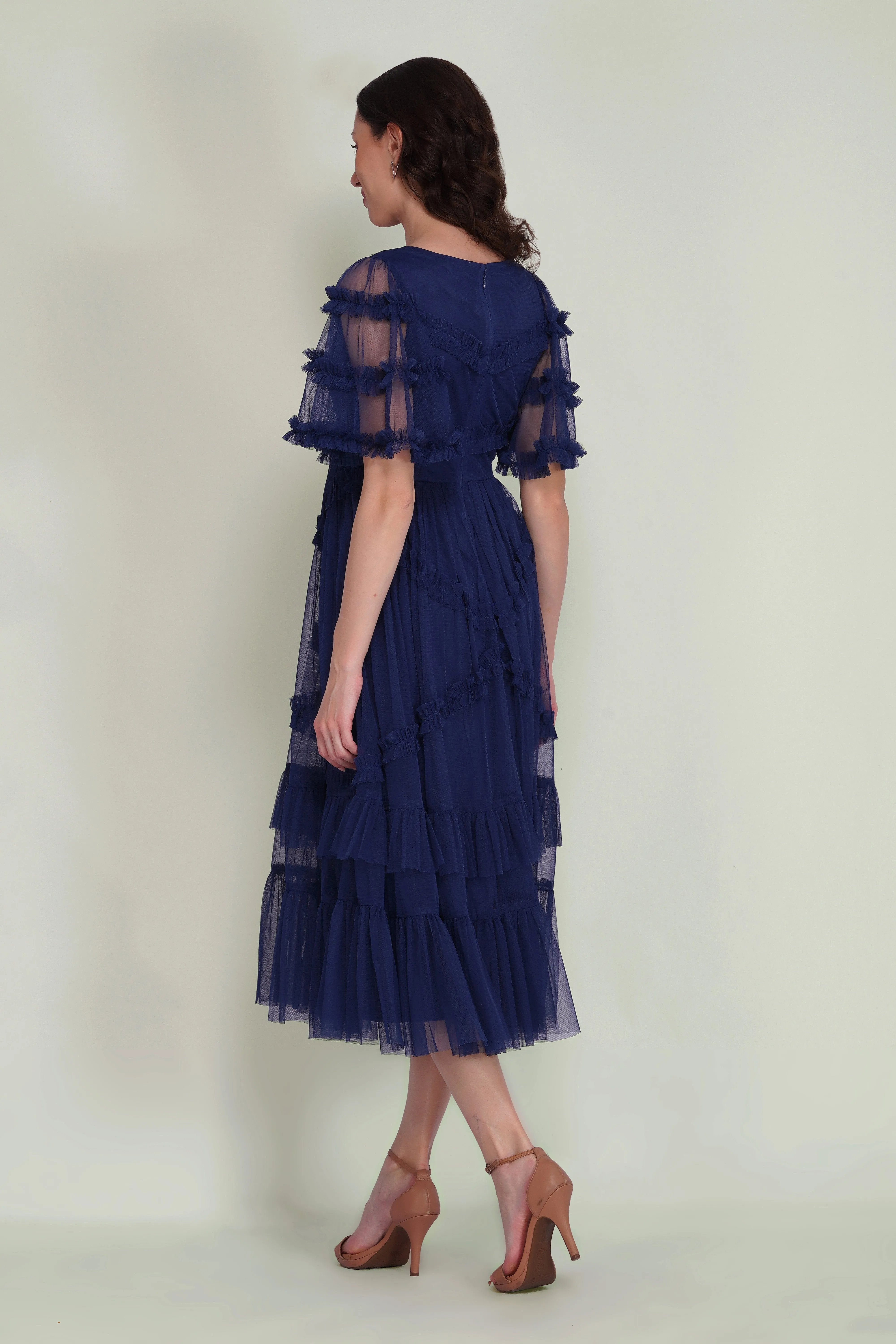 Florette Tulle Midi Dress in Navy Peony sold by Lace & Beads product image thumbnail 2