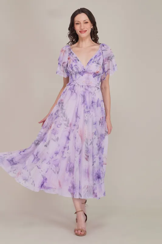 Shelby Tulle Midi Dress in Lilac Floral made by Lace & Beads