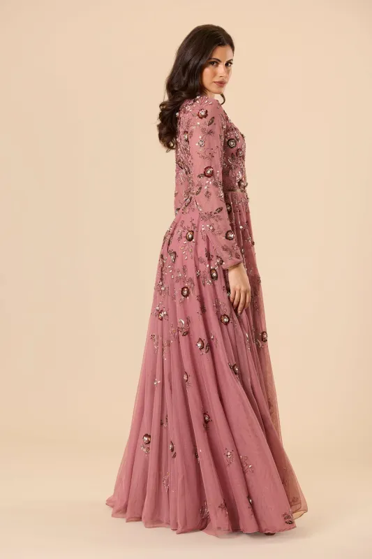 Isaiah Embellished Maxi Dress in Mauve made by Lace & Beads