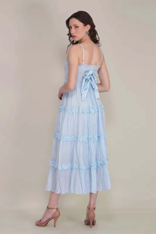 Lulu Bow Cotton Voile Midi Dress in Light Blue made by Lace & Beads