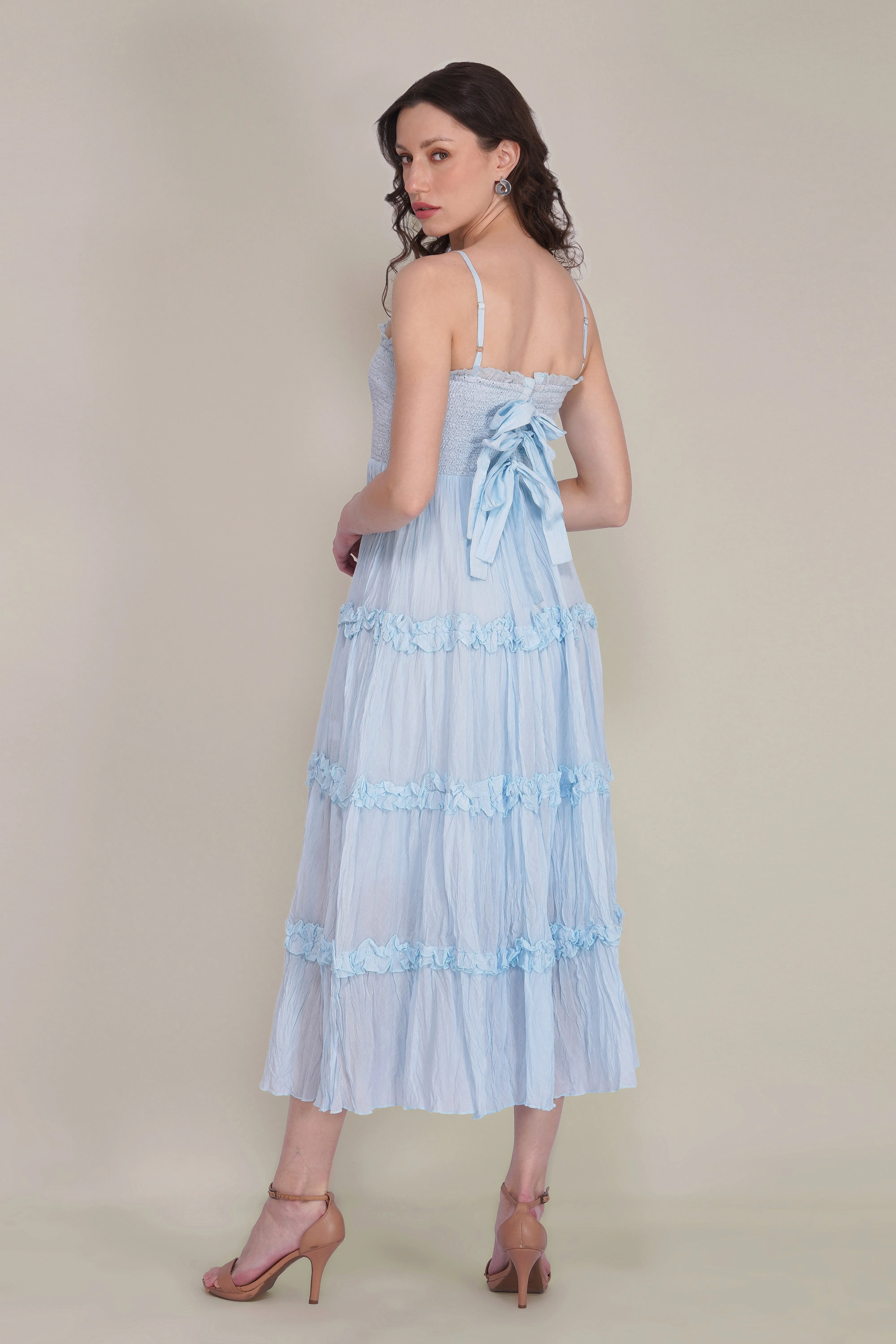Lulu Bow Cotton Voile Midi Dress in Light Blue sold by Lace & Beads