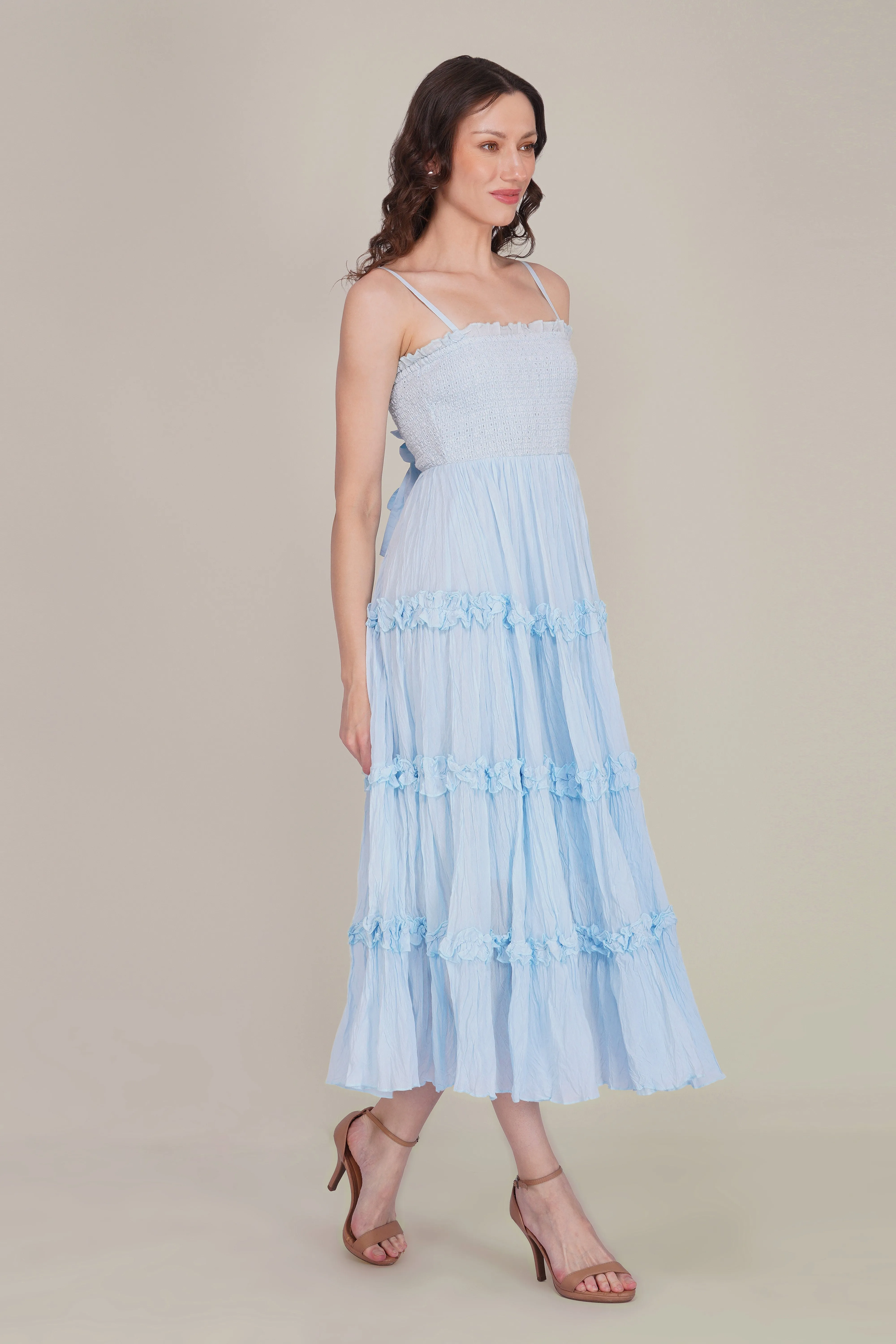 Lulu Bow Cotton Voile Midi Dress in Light Blue sold by Lace & Beads product image thumbnail 3