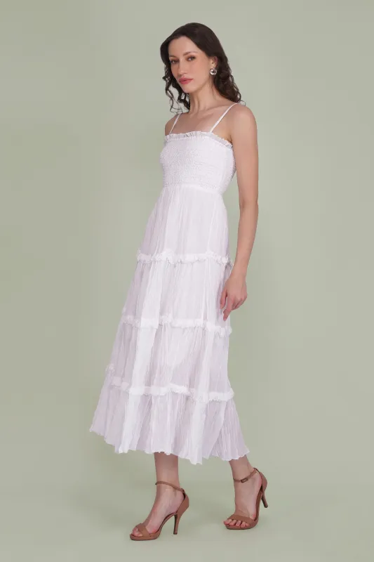 Lulu Cotton Voile Midi Dress in White made by Lace & Beads
