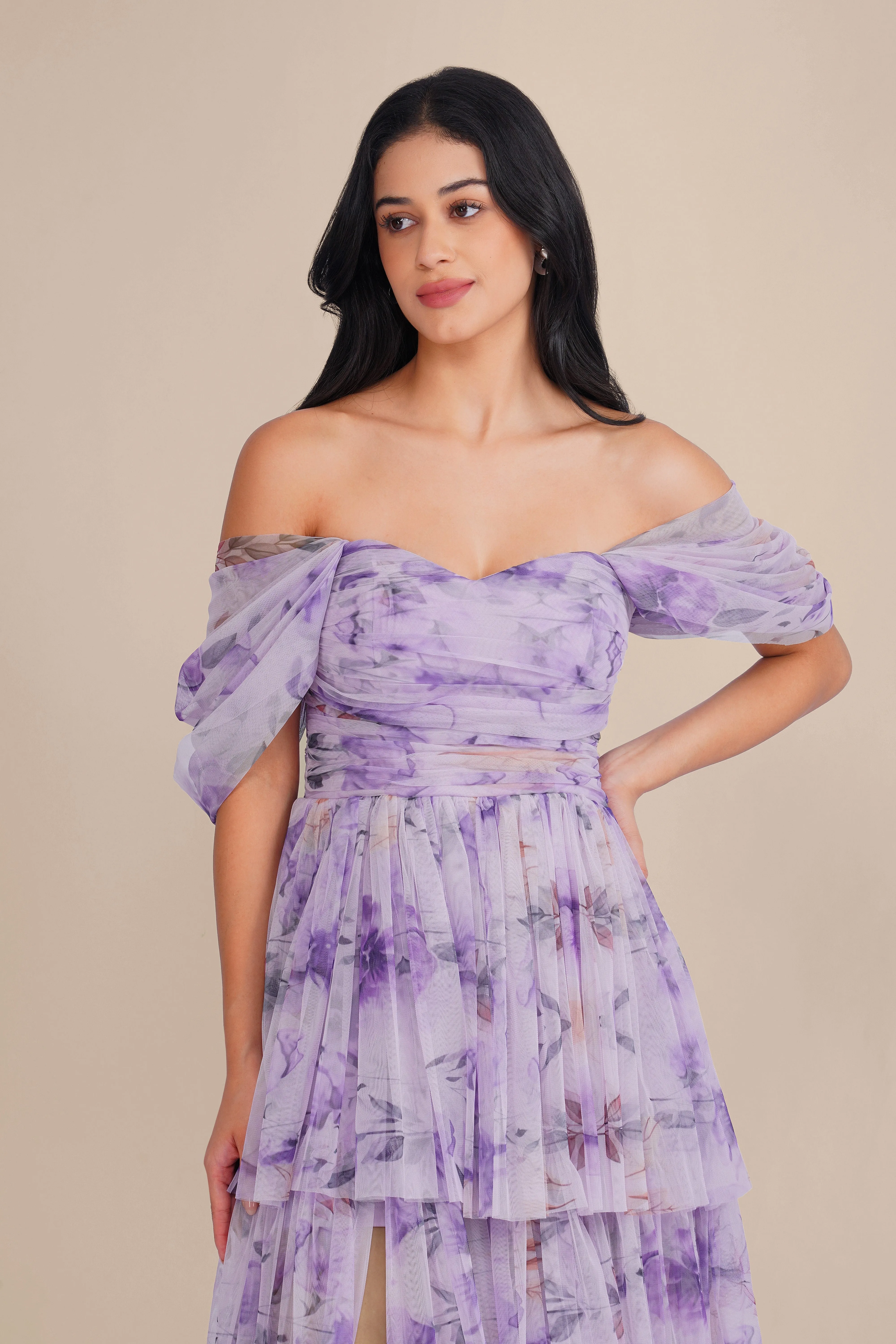Sydney Soft Tulle Maxi Dress in Lilac Floral sold by Lace & Beads product image thumbnail 2