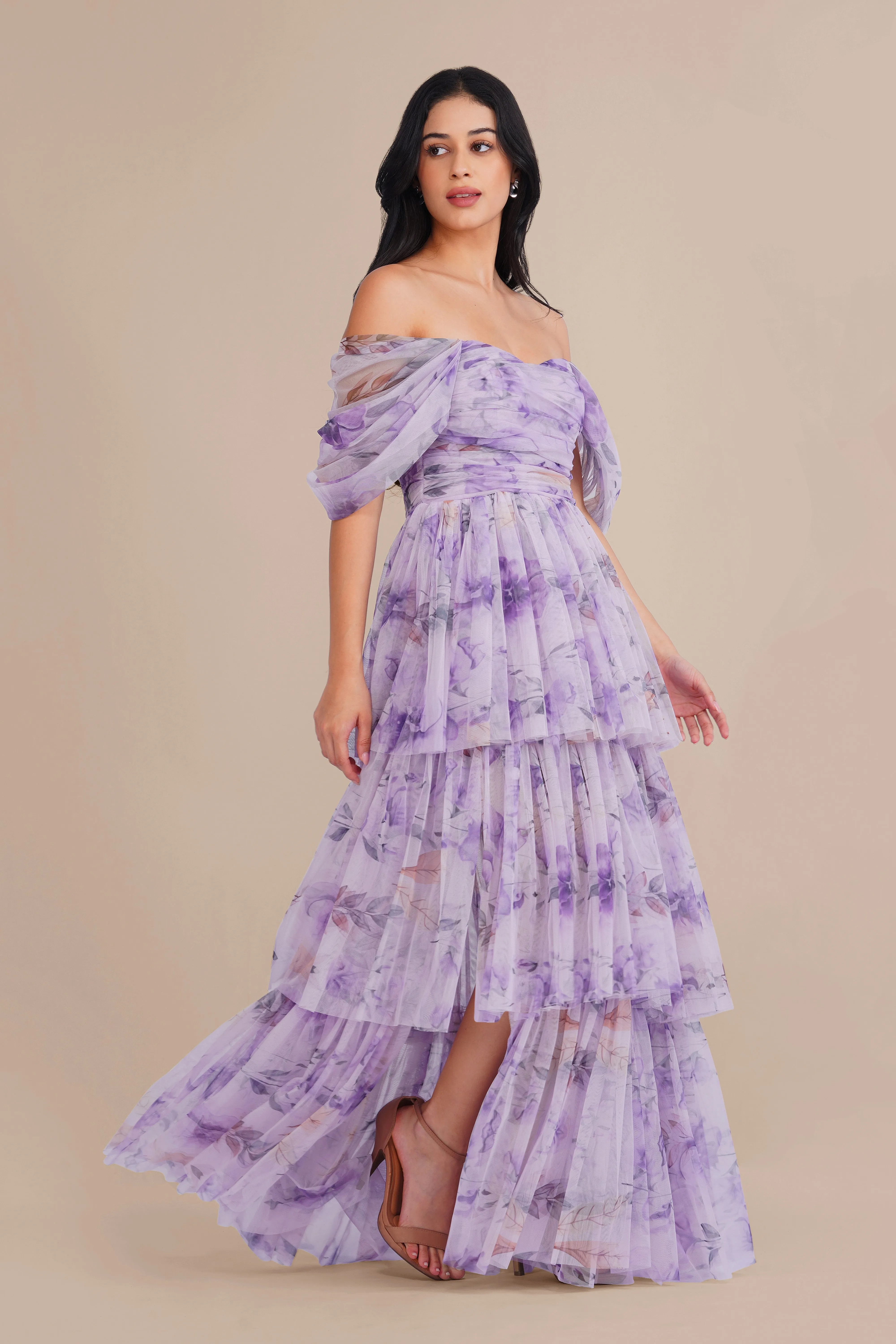 Sydney Soft Tulle Maxi Dress in Lilac Floral sold by Lace & Beads product image thumbnail 5