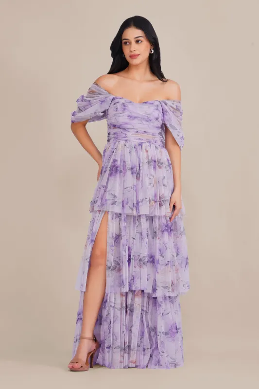 Sydney Soft Tulle Maxi Dress in Lilac Floral made by Lace & Beads