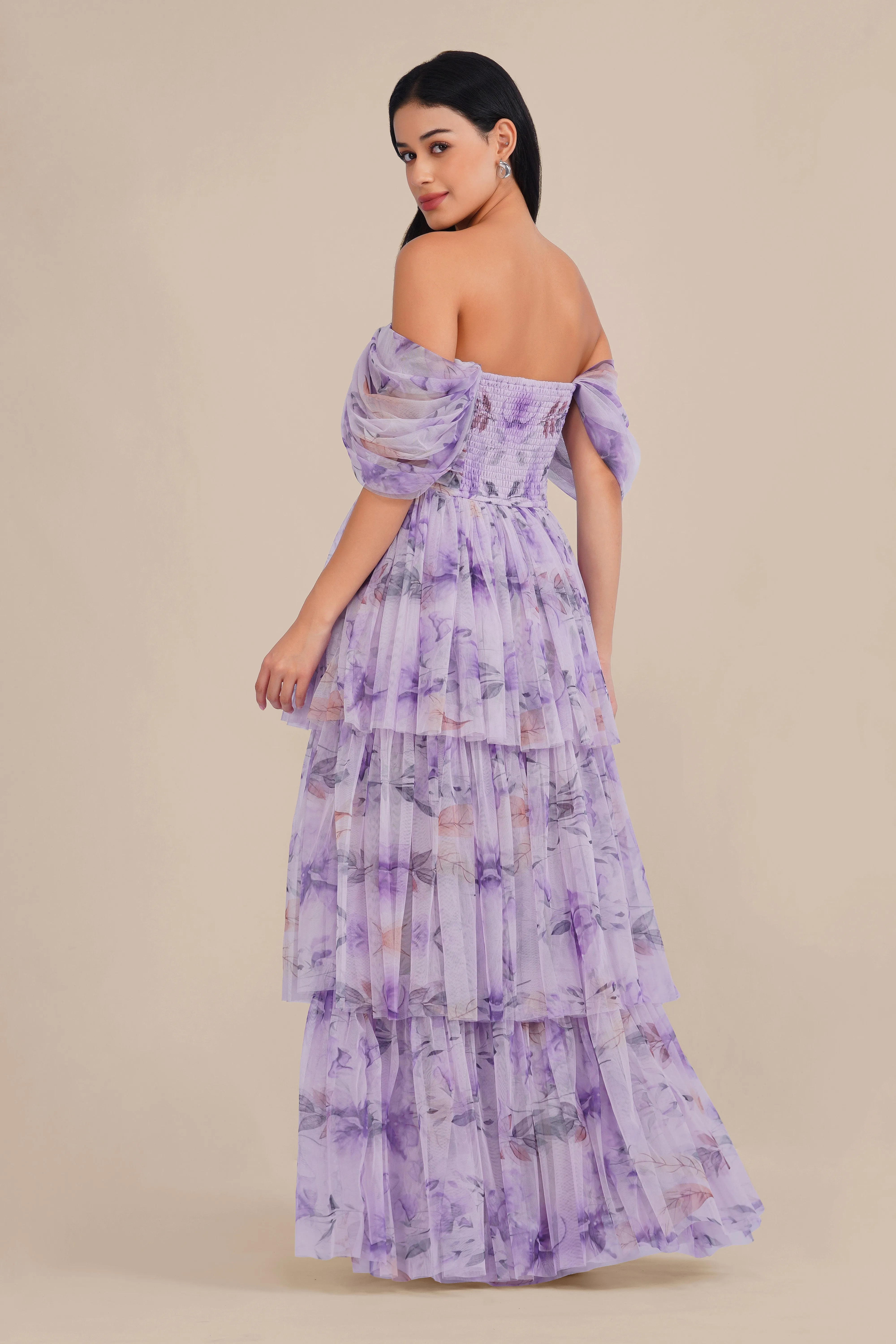 Sydney Soft Tulle Maxi Dress in Lilac Floral sold by Lace & Beads product image thumbnail 3