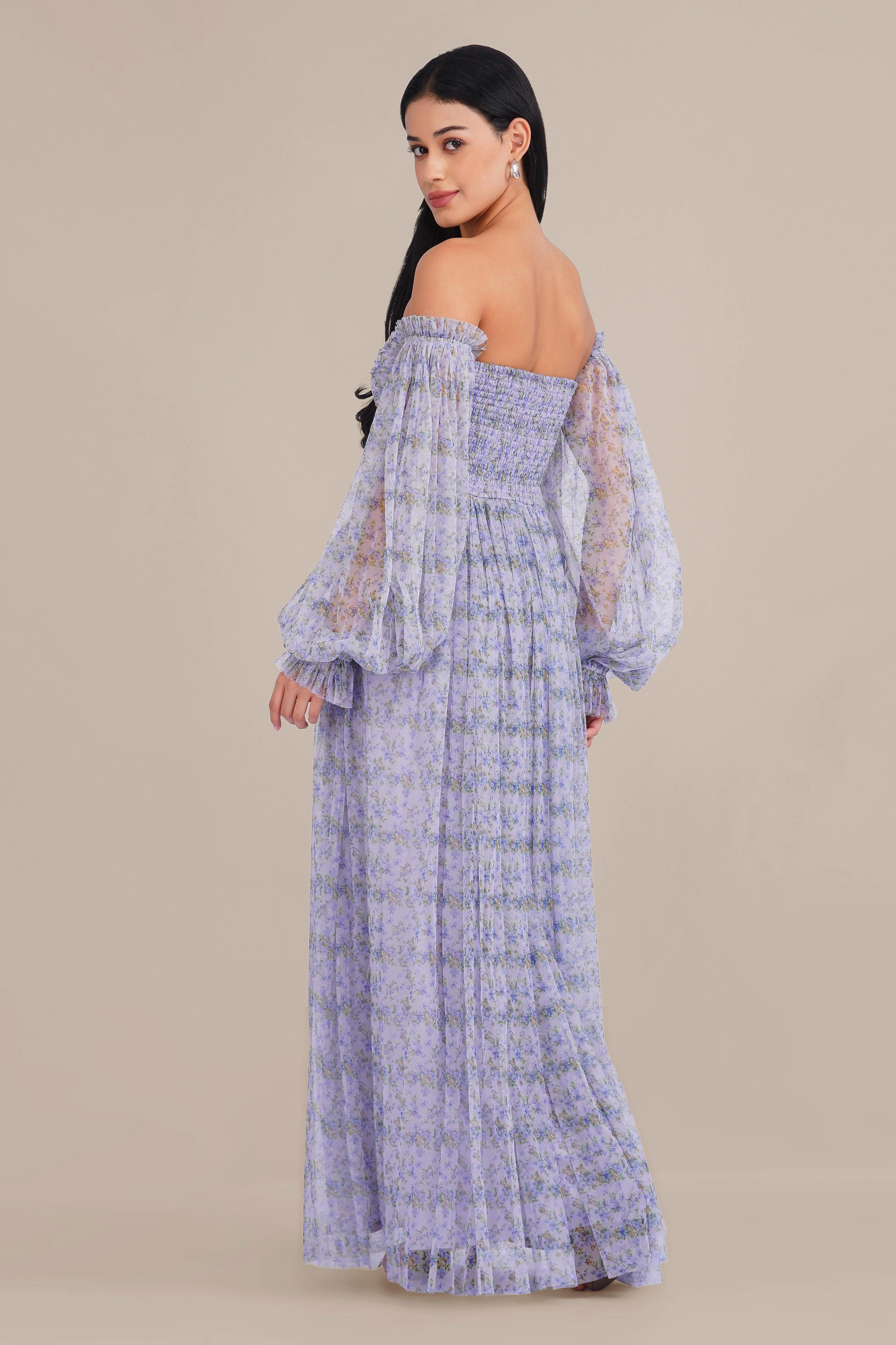 Lana Tulle Maxi Dress in Ditsy Lilac Print sold by Lace & Beads product image thumbnail 2