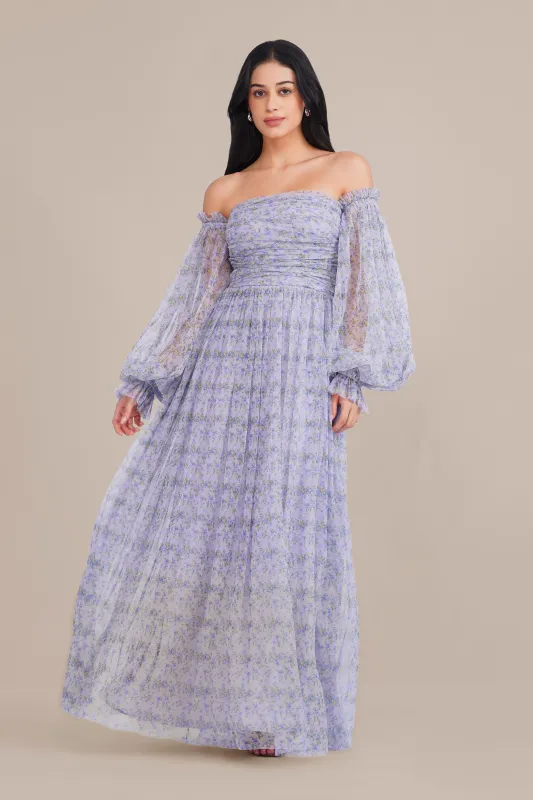 Lana Tulle Maxi Dress in Ditsy Lilac Print made by Lace & Beads
