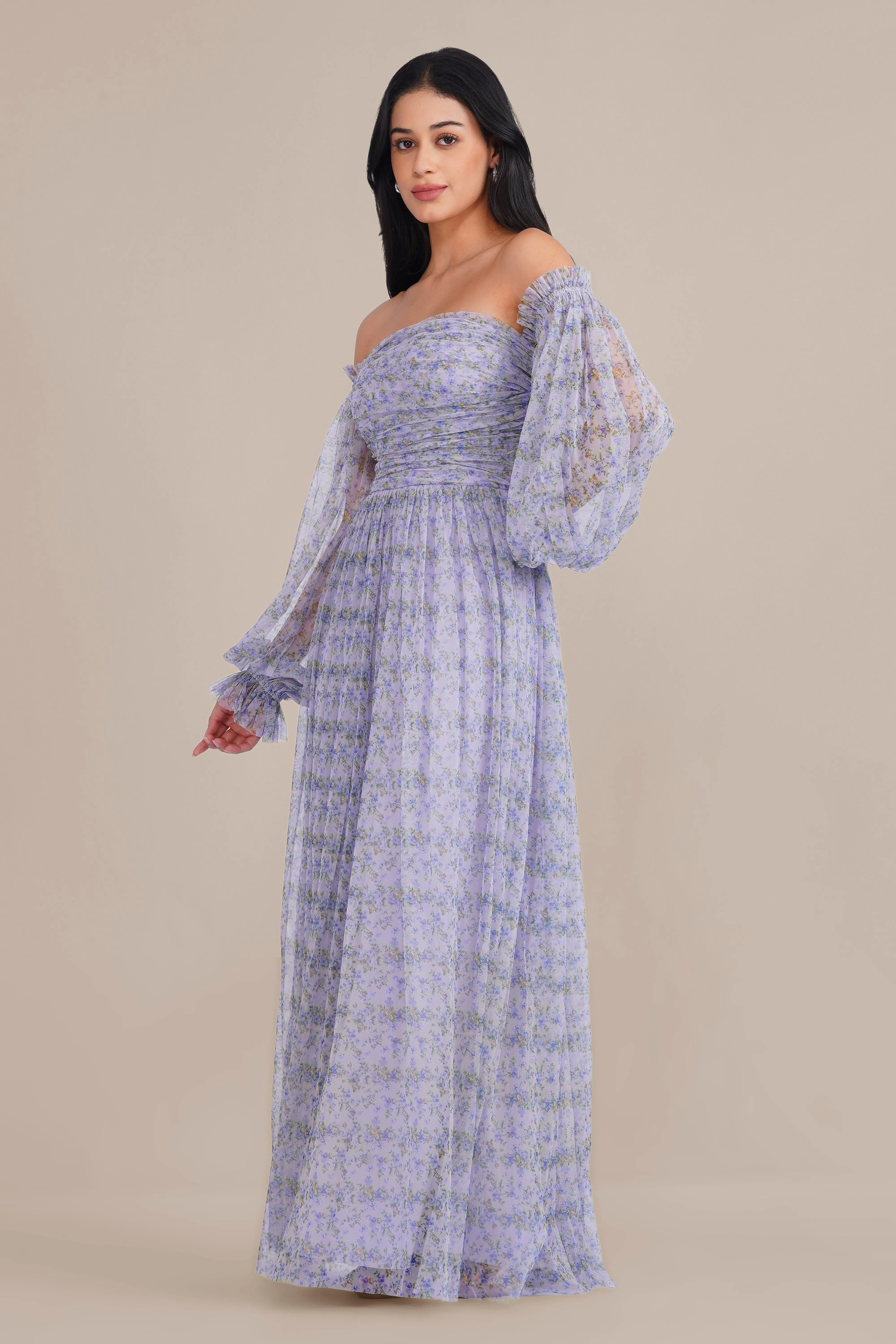 Lana Tulle Maxi Dress in Ditsy Lilac Print sold by Lace & Beads product image thumbnail 4