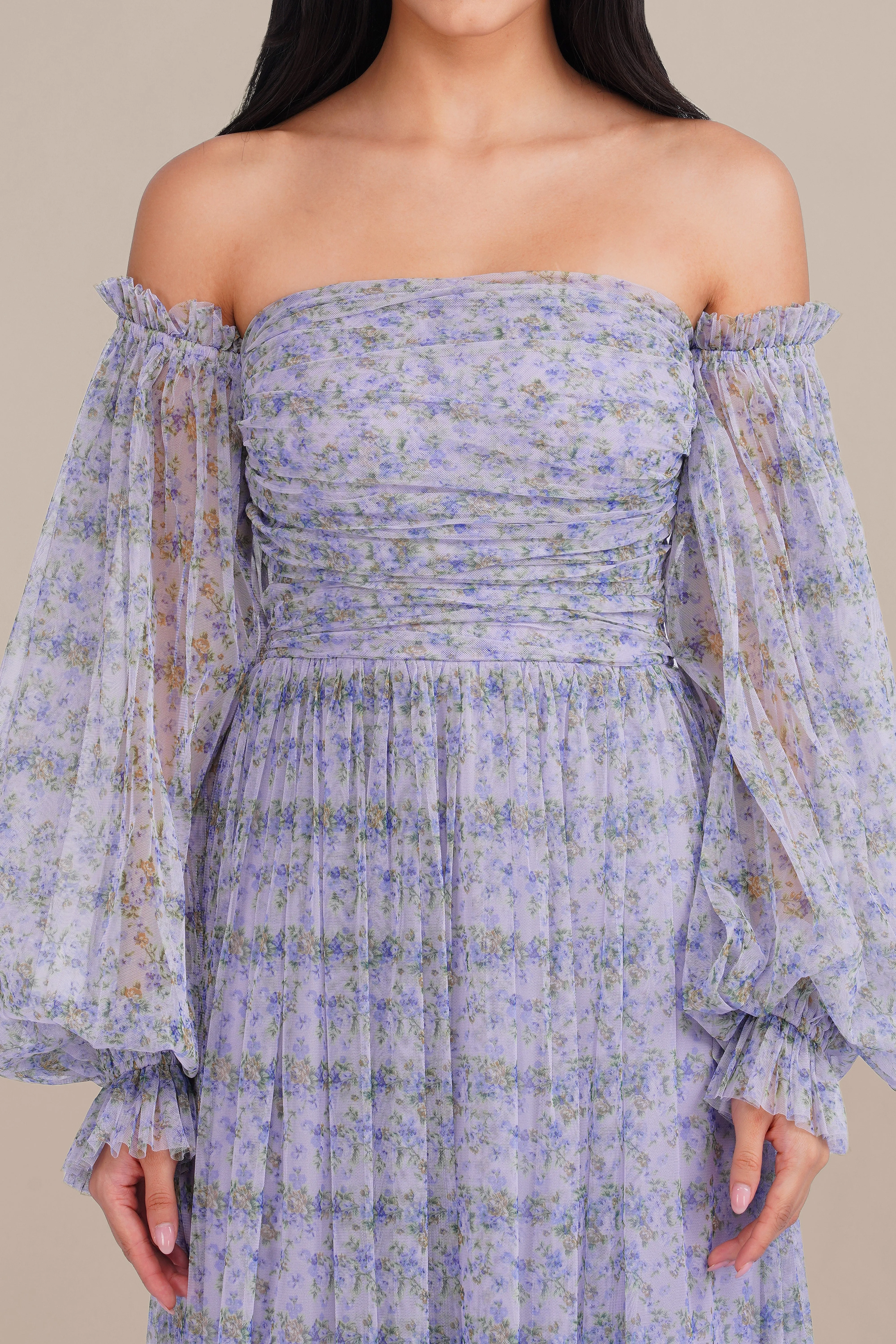 Lana Tulle Maxi Dress in Ditsy Lilac Print sold by Lace & Beads product image thumbnail 3