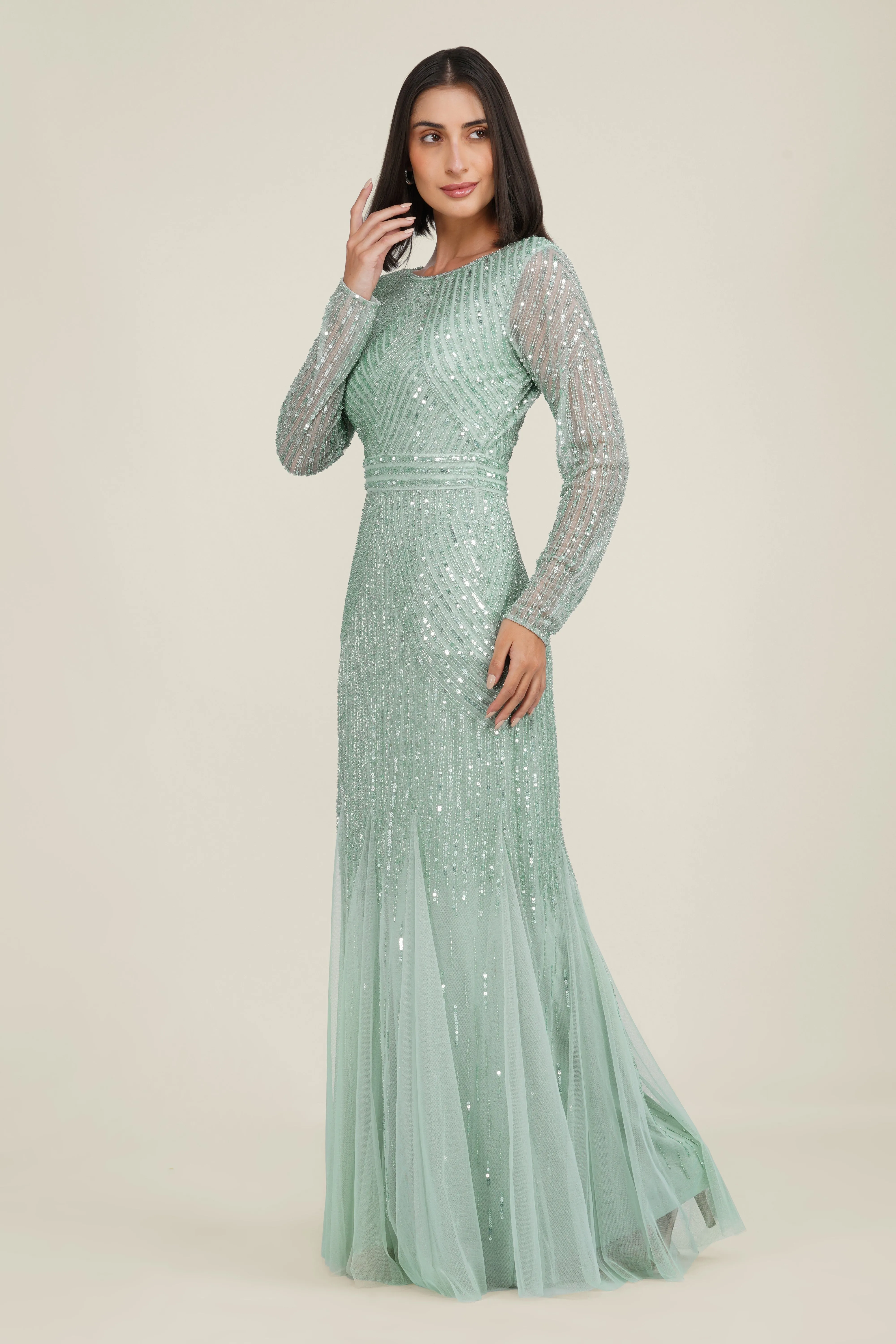Tionara Embellished Maxi Dress in Mint sold by Lace & Beads