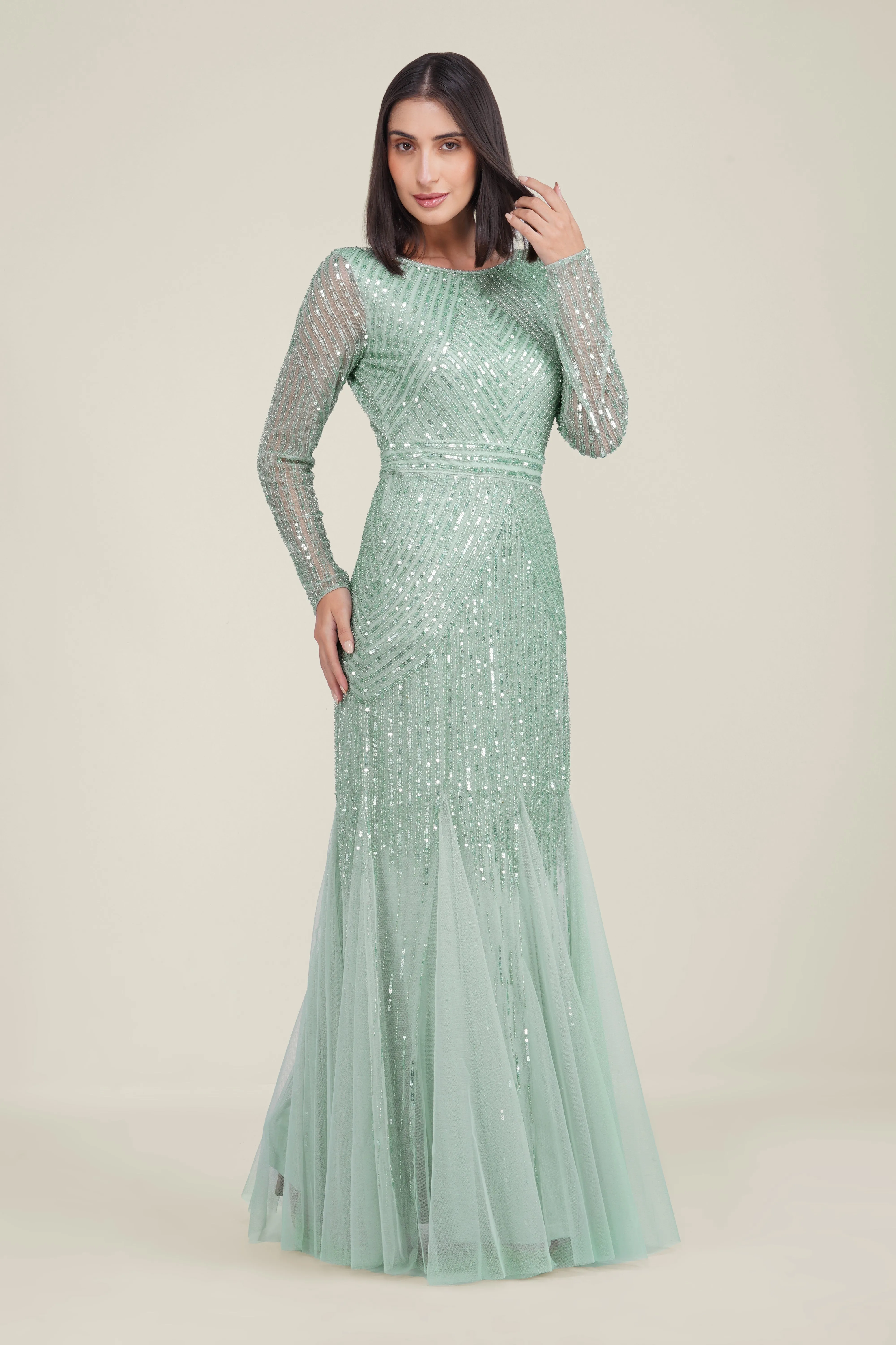 Tionara Embellished Maxi Dress in Mint sold by Lace & Beads product image thumbnail 4