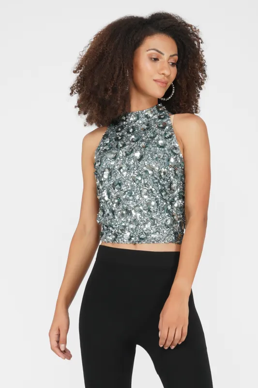 Gui Beaded Top in Teal made by Lace & Beads