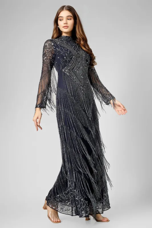 chinese dress ladies Lilia Sequin Velvet High Slit Column Dress