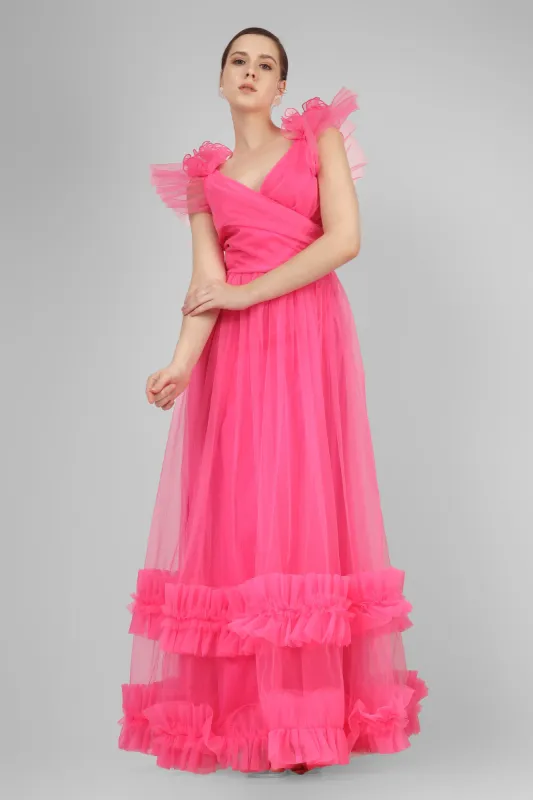 Nova Pink Tulle Corsage Maxi Dress sold by Lace & Beads