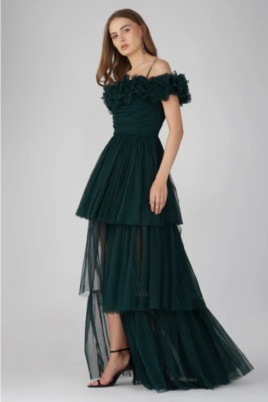 Sandy Tulle Maxi Dress in Emerald Green sold by Lace & Beads