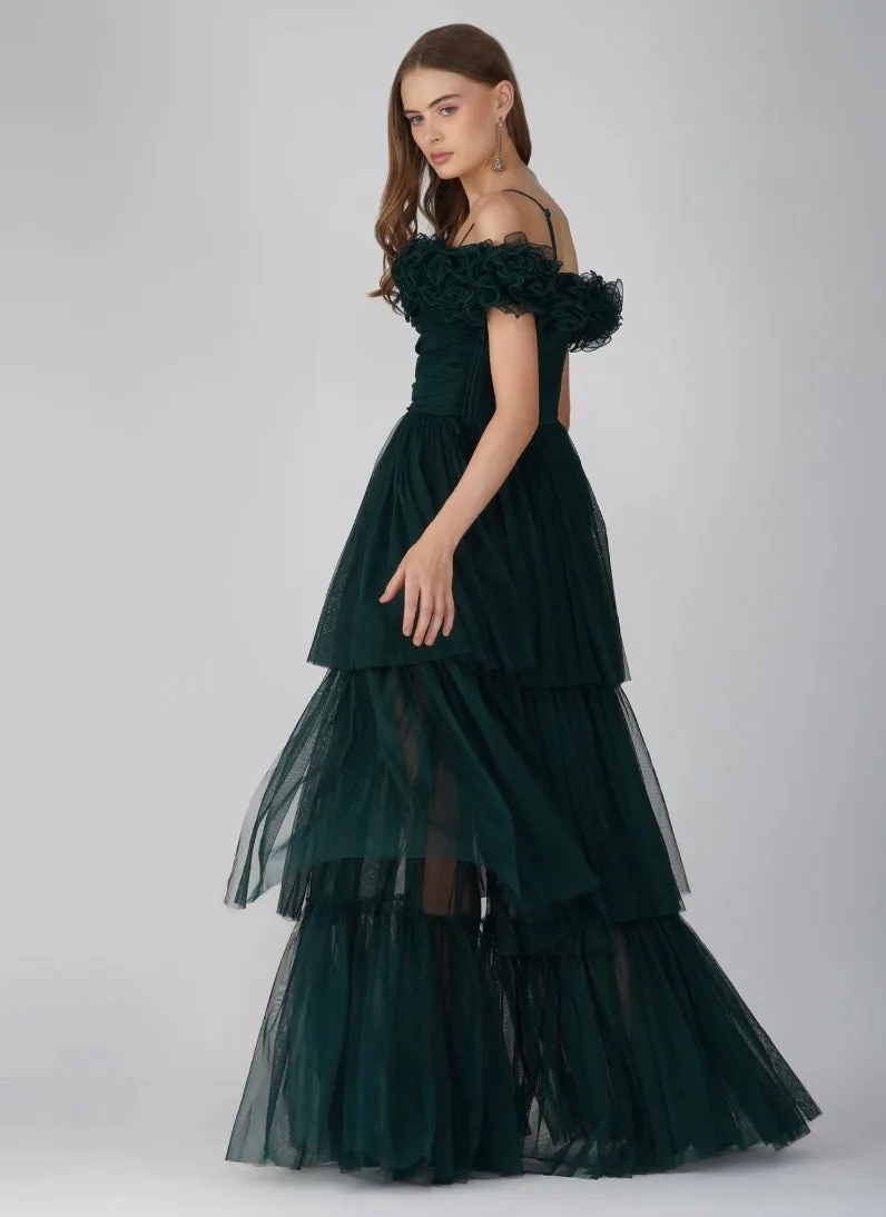 Sandy Tulle Maxi Dress in Emerald Green sold by Lace & Beads product image thumbnail 3