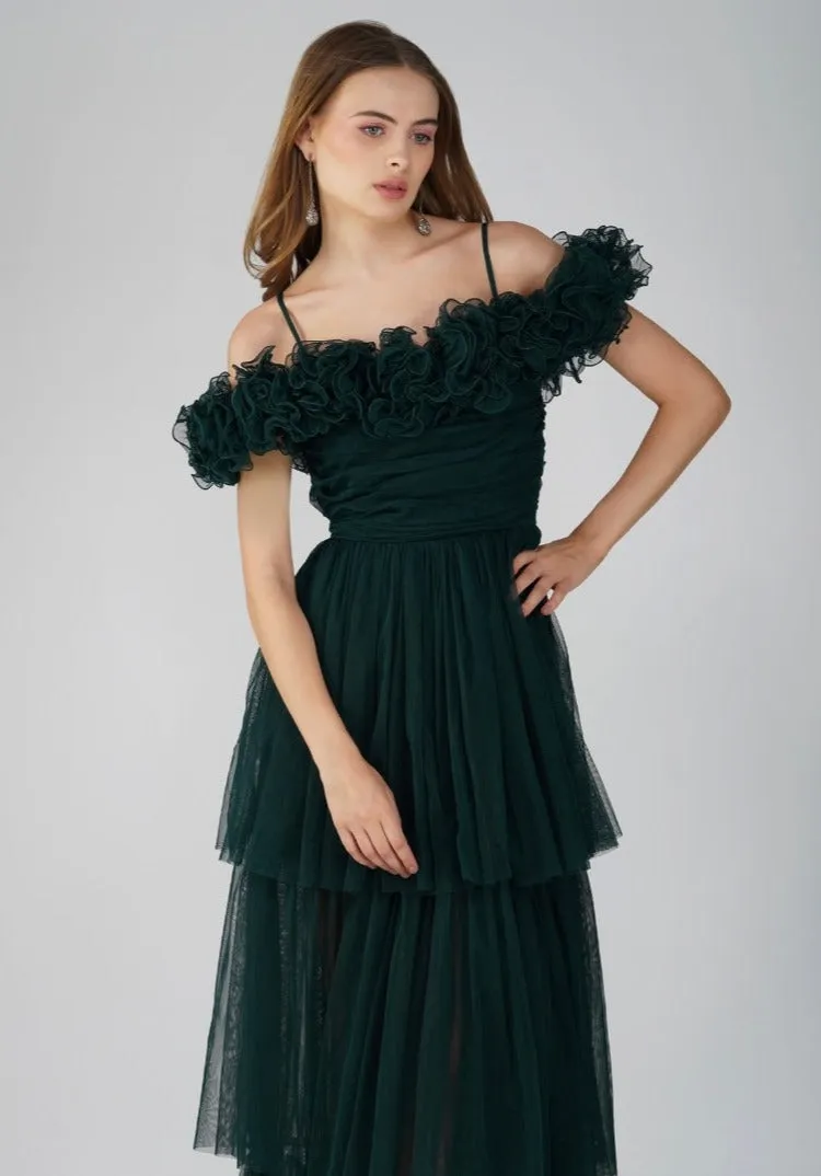 Sandy Tulle Maxi Dress in Emerald Green sold by Lace & Beads product image thumbnail 2