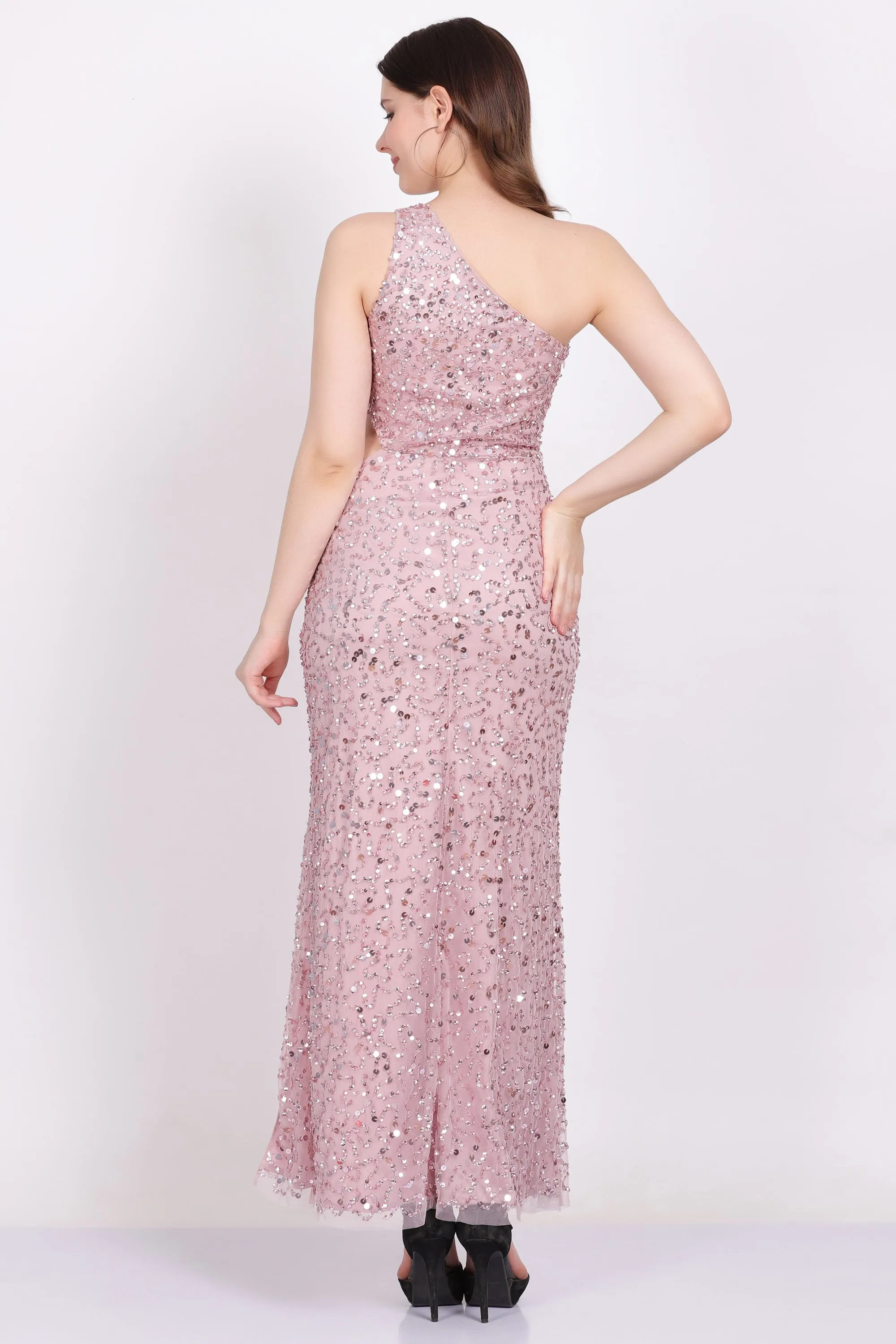 Naeve One Shoulder Sequin Dress in Pink sold by Lace & Beads product image thumbnail 5