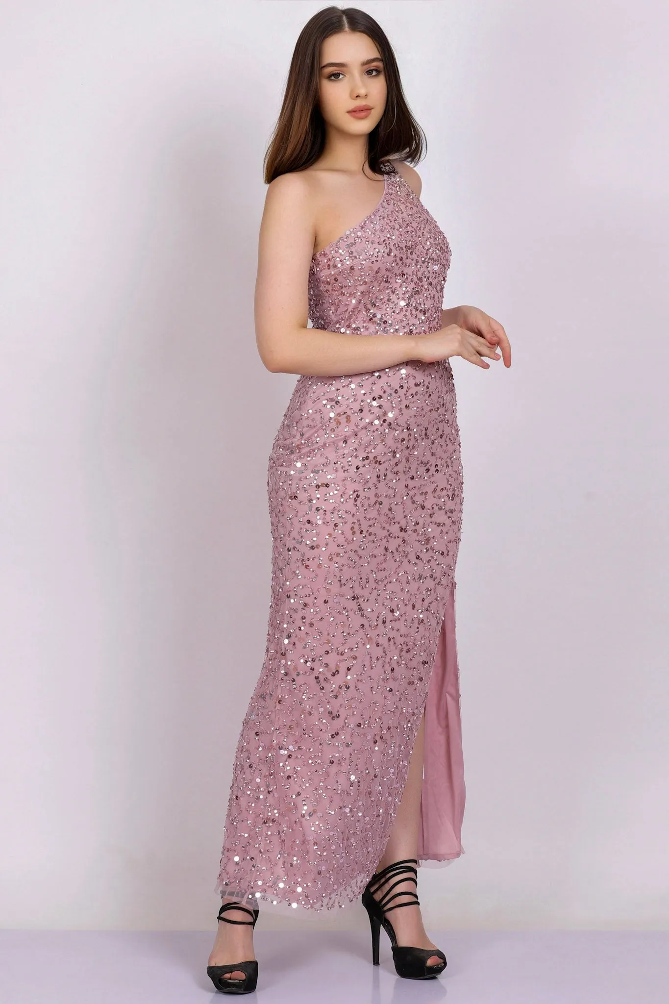 Naeve One Shoulder Sequin Dress in Pink sold by Lace & Beads product image thumbnail 3