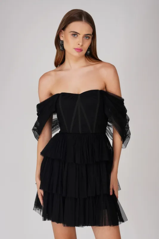Jayde Black Tulle Mini Dress sold by Lace & Beads