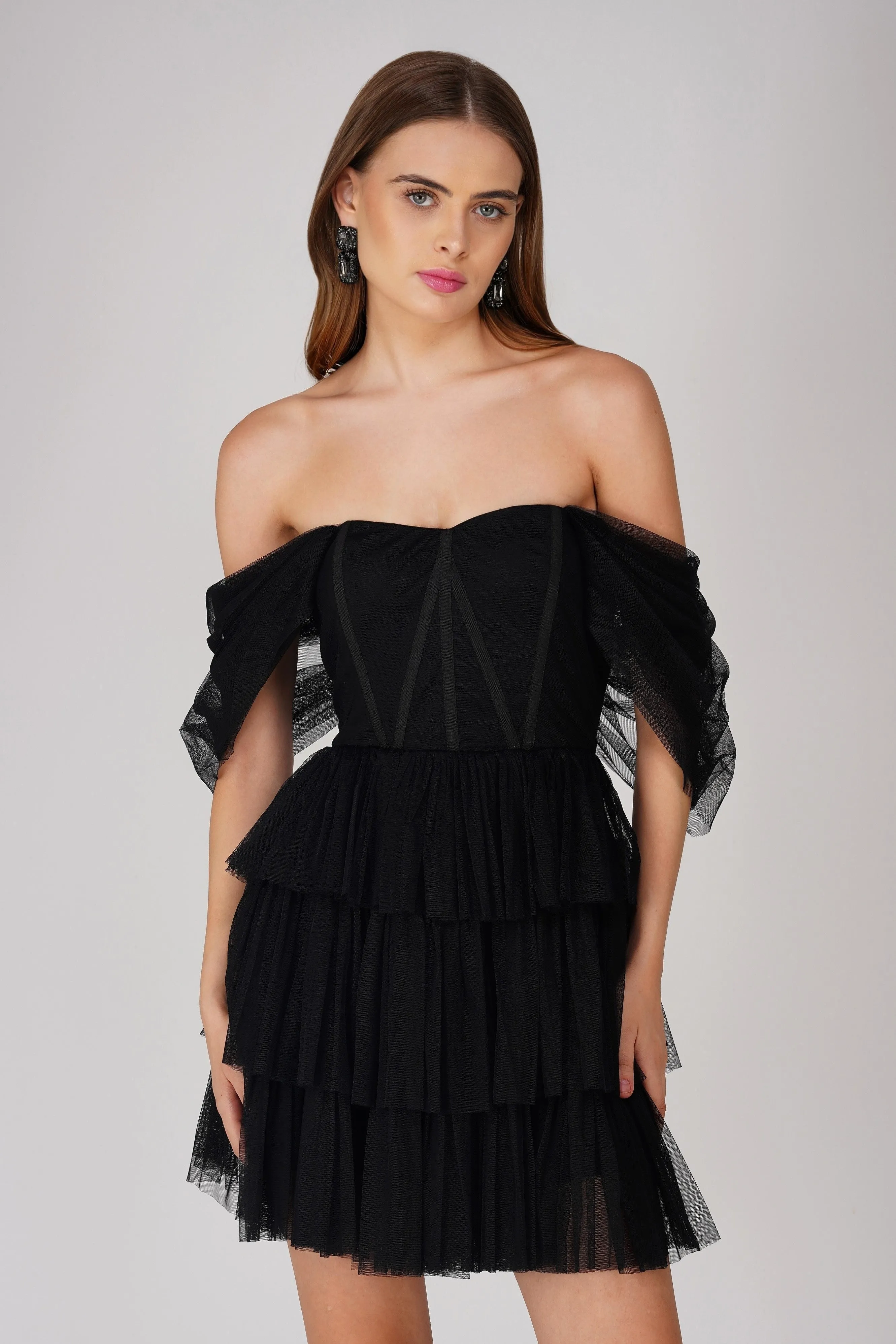 Jayde Black Tulle Mini Dress sold by Lace & Beads