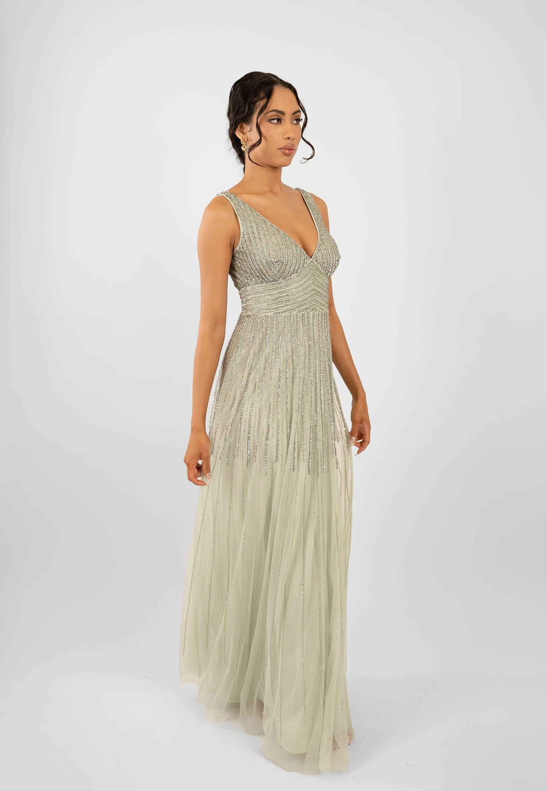 Lorelai Sage Green Embellished Maxi Dress sold by Lace & Beads product image thumbnail 3