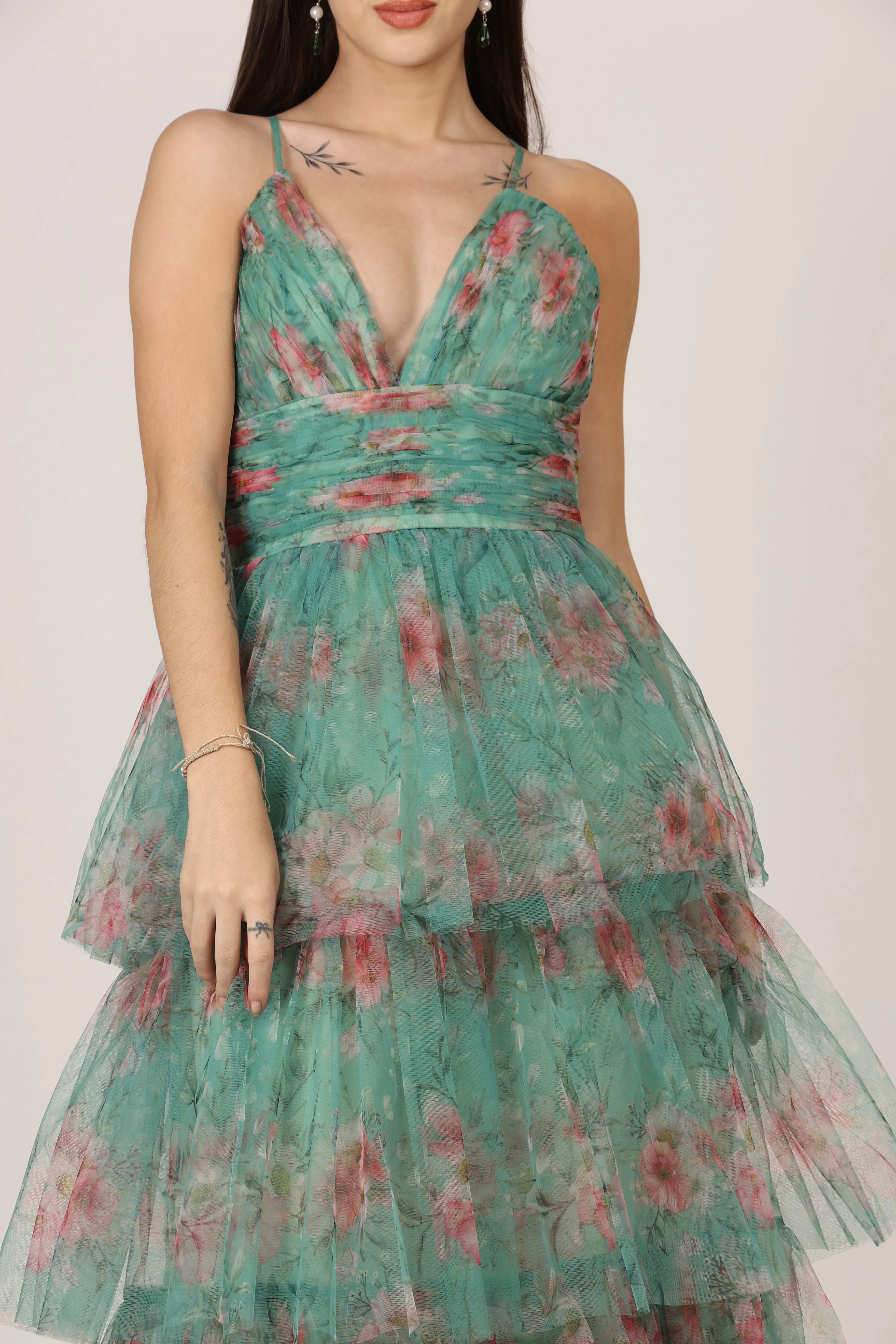 Odette Midi Dress in Green Floral sold by Lace & Beads product image thumbnail 3
