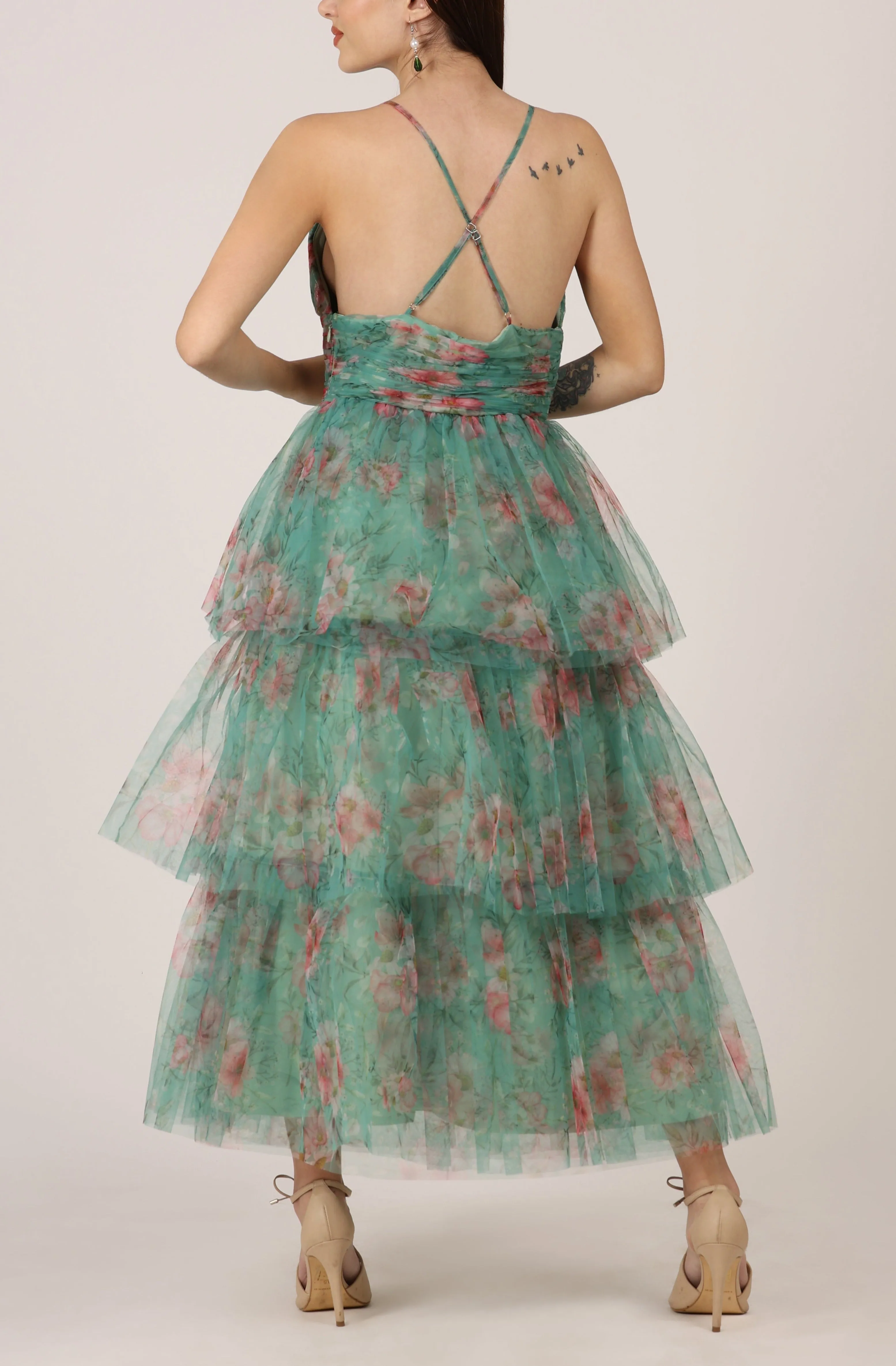 Odette Midi Dress in Green Floral sold by Lace & Beads product image thumbnail 4