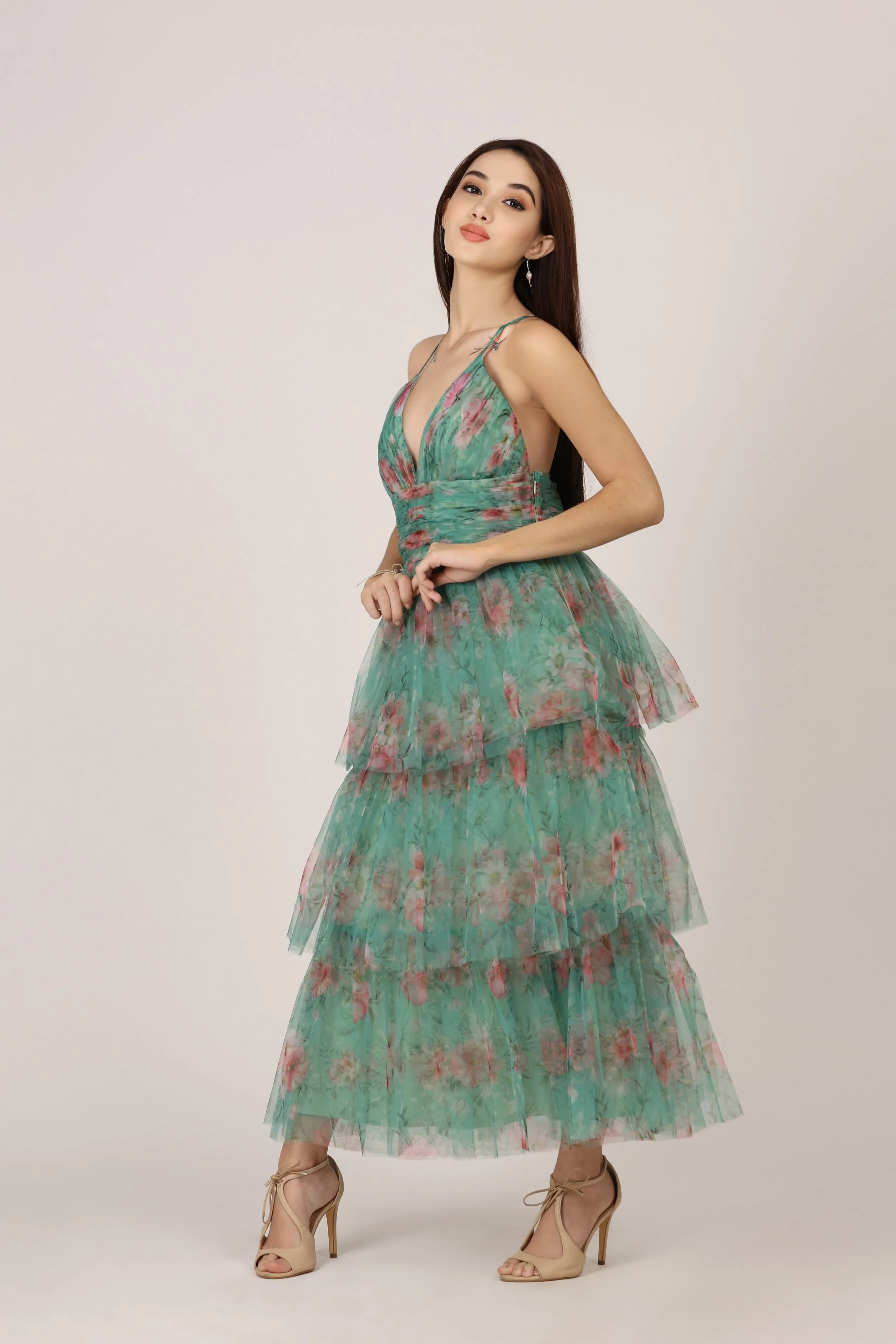 Odette Midi Dress in Green Floral sold by Lace & Beads product image thumbnail 5